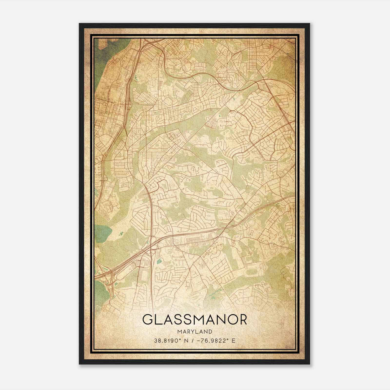 Vintage Glassmanor Maryland Map Poster, Modern Home Decor Wall Art Print