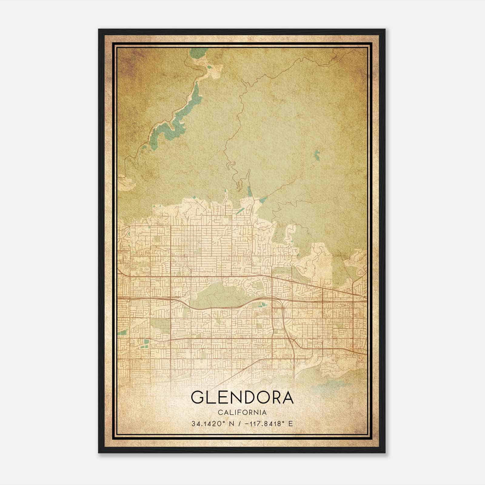 Vintage Glendora California Map Poster, Modern Home Decor Wall Art Print