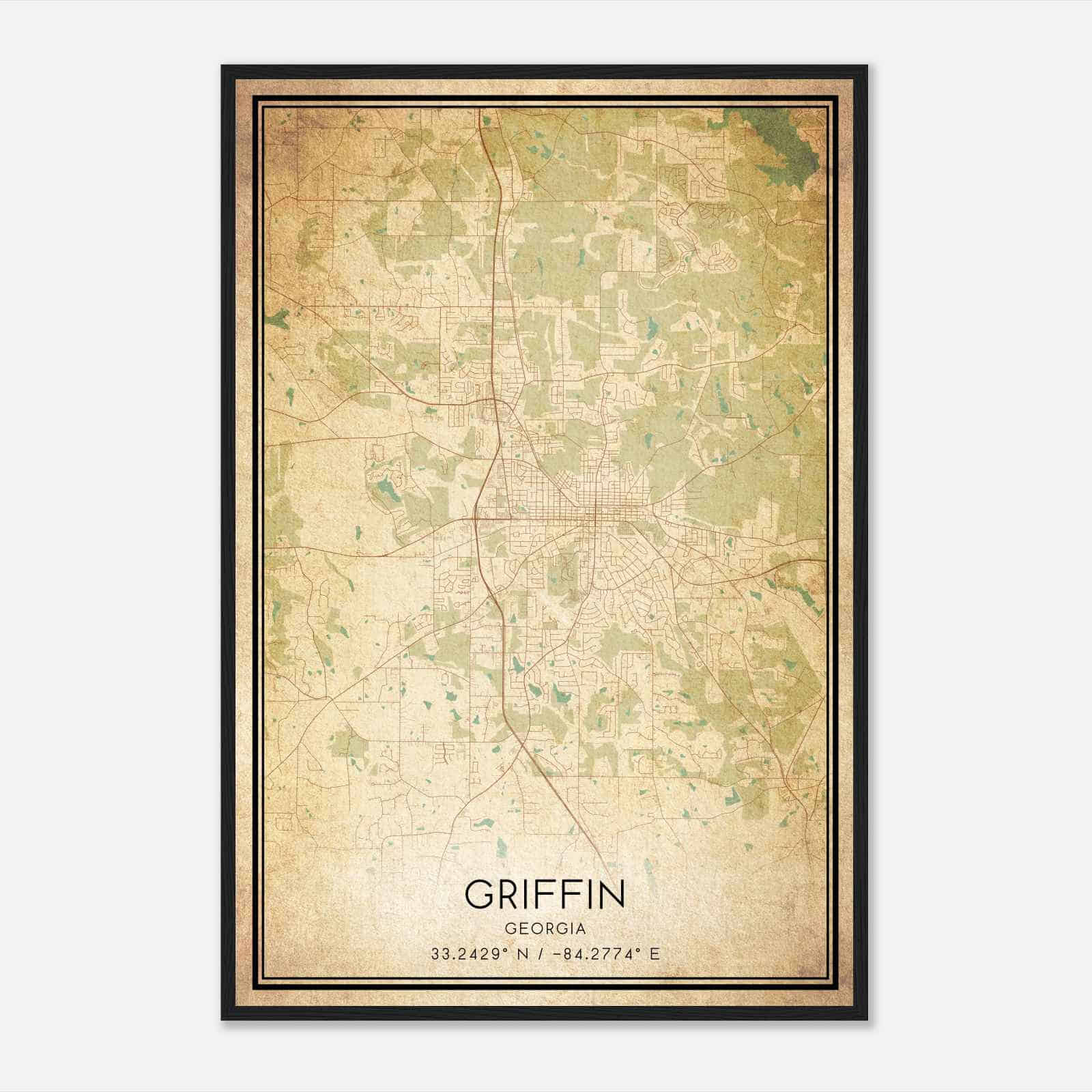Vintage Griffin Georgia Map Poster, Modern Home Decor Wall Art Print