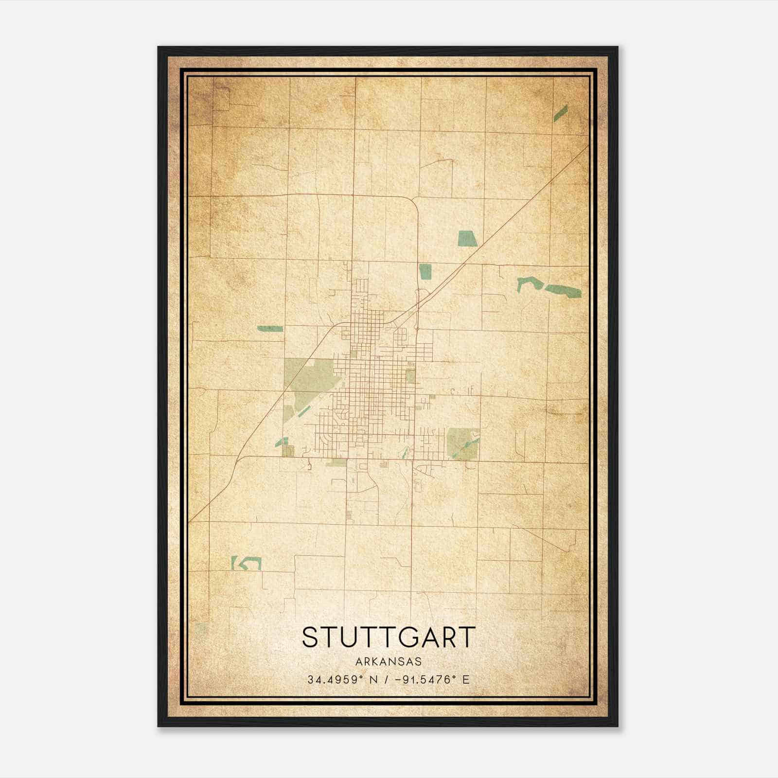 Vintage Stuttgart Arkansas Map Poster, Modern Home Decor Wall Art Print