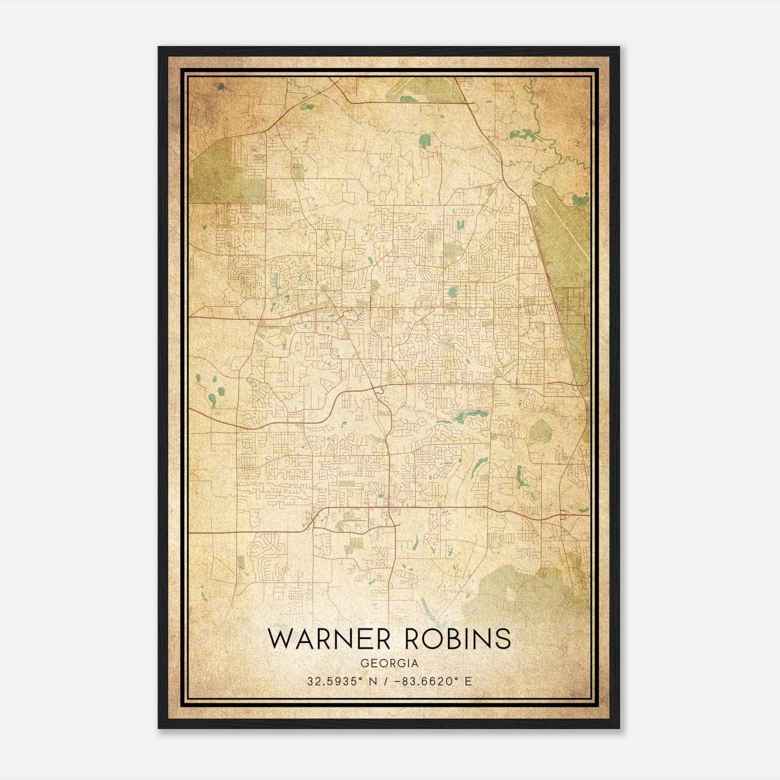 Vintage Warner Robins Georgia Map Poster, Modern Home Decor Wall Art Print