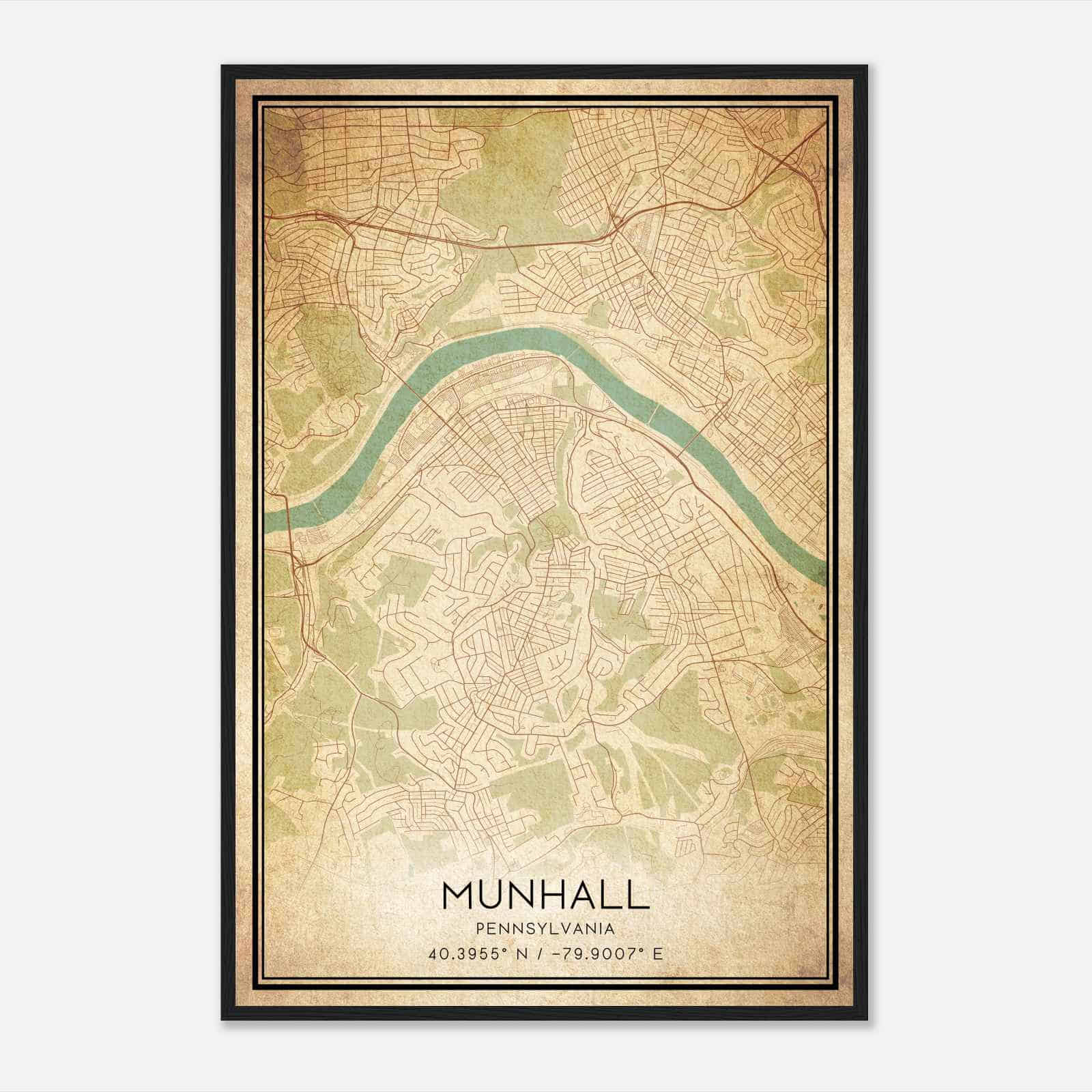 Vintage Munhall Pennsylvania Map Poster, Modern Home Decor Wall Art Print