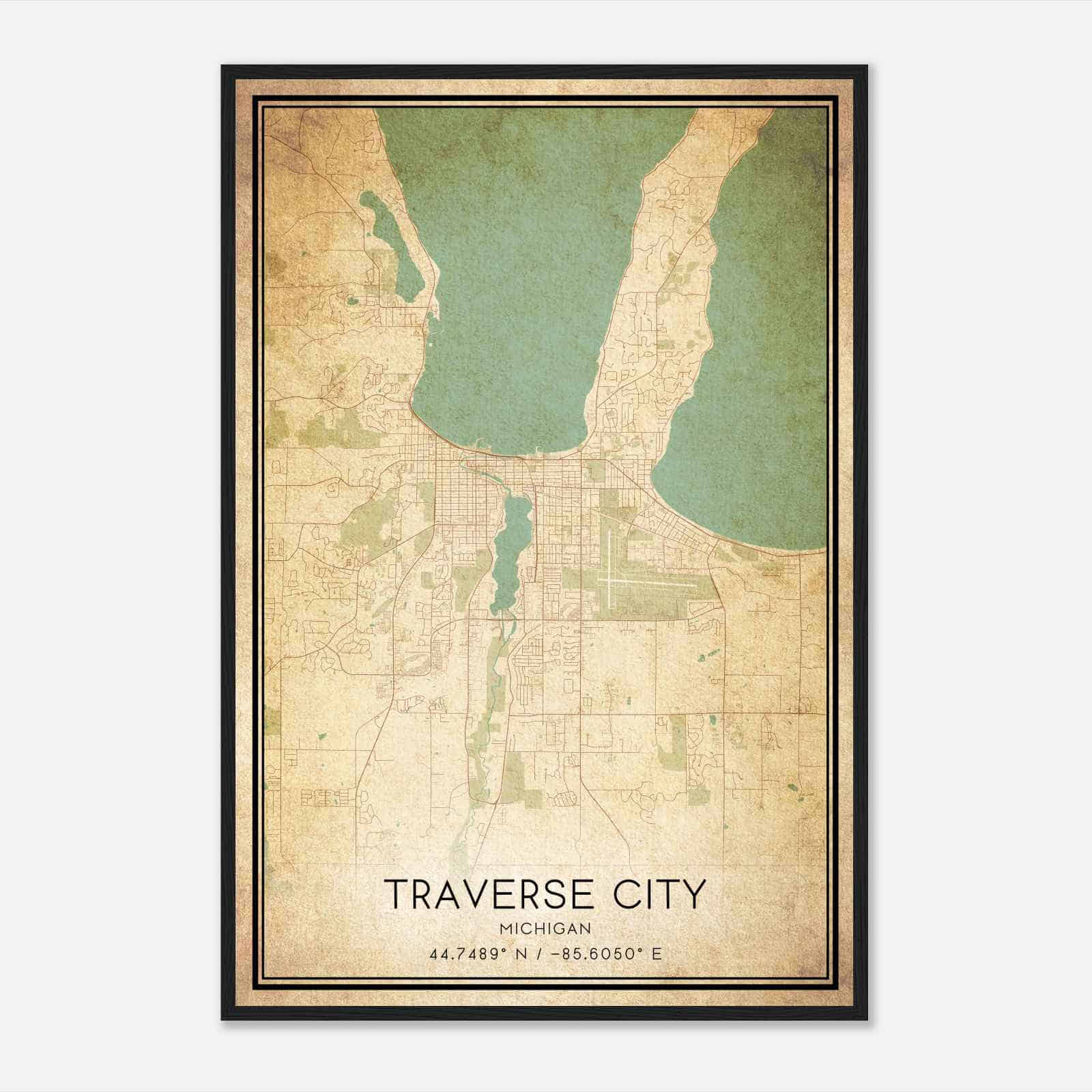 Vintage Traverse City Michigan Map Poster, Modern Home Decor Wall Art Print