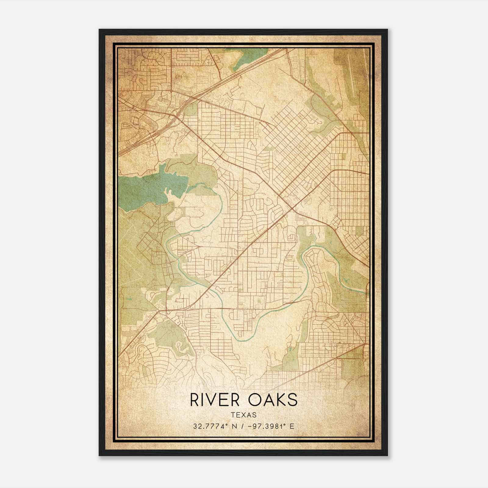Vintage River Oaks Texas Map Poster, Modern Home Decor Wall Art Print