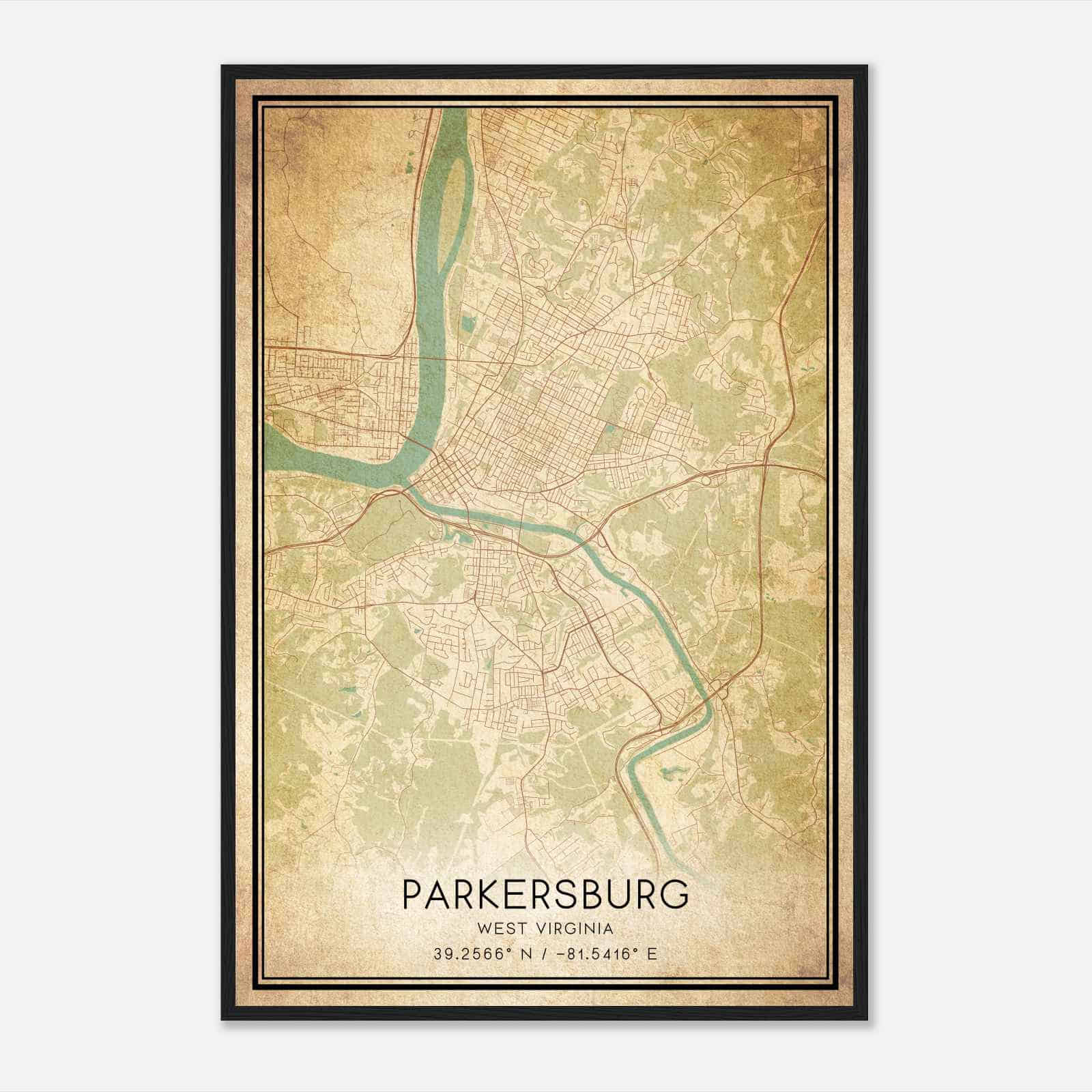 Vintage Parkersburg West Virginia Map Poster, Modern Home Decor Wall Art Print