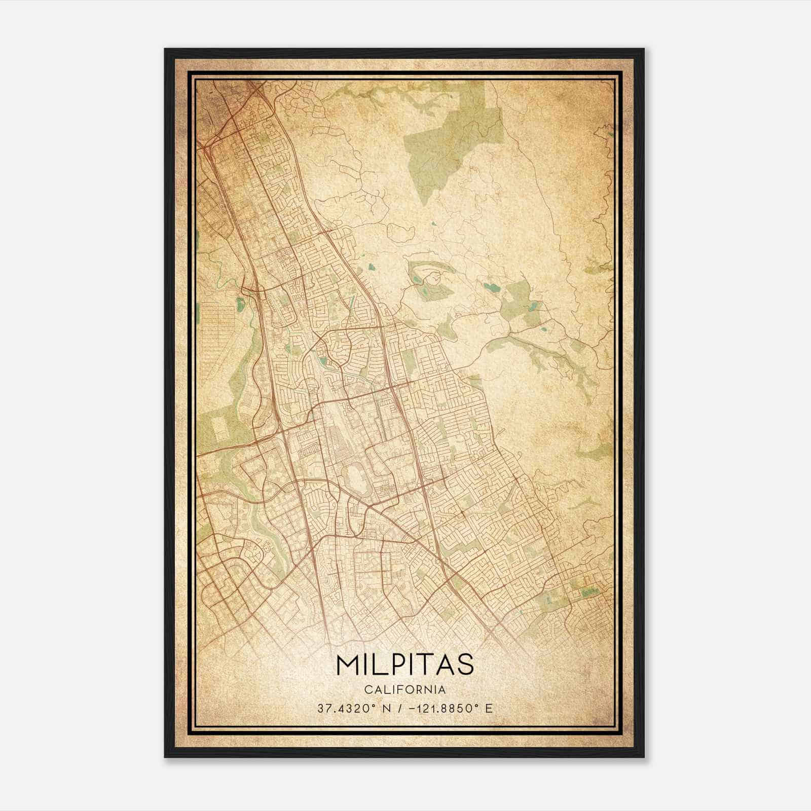 Vintage Milpitas California Map Poster, Modern Home Decor Wall Art Print