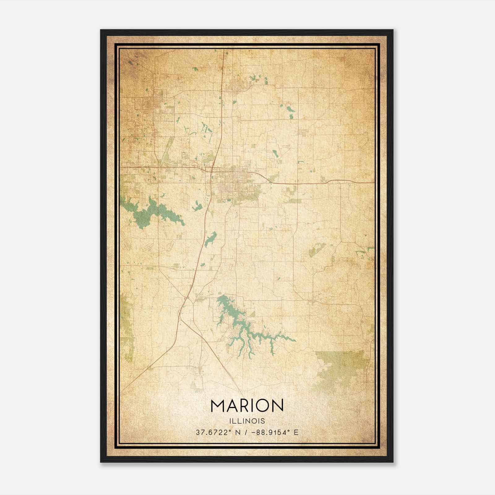 Vintage Marion Illinois Map Poster, Modern Home Decor Wall Art Print