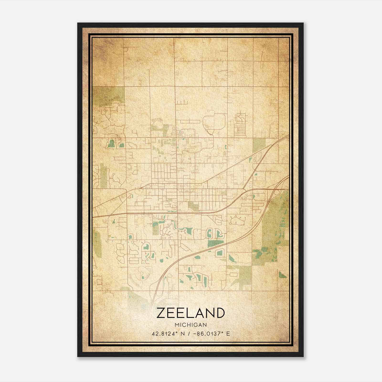 Vintage Zeeland Michigan Map Poster, Modern Home Decor Wall Art Print