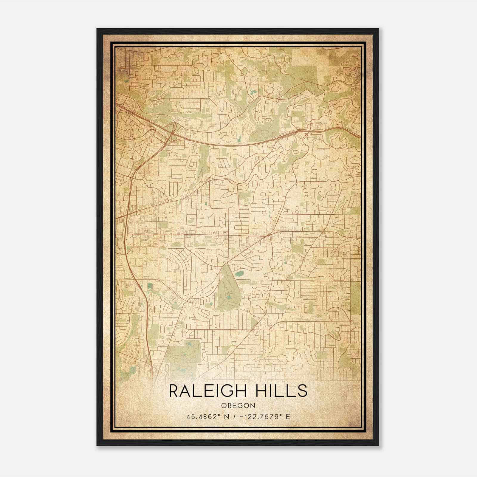 Vintage Raleigh Hills Oregon Map Poster, Modern Home Decor Wall Art Print