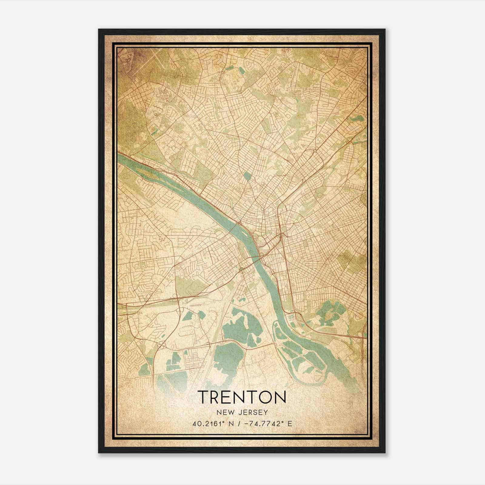 Vintage Trenton New Jersey Map Poster, Modern Home Decor Wall Art Print