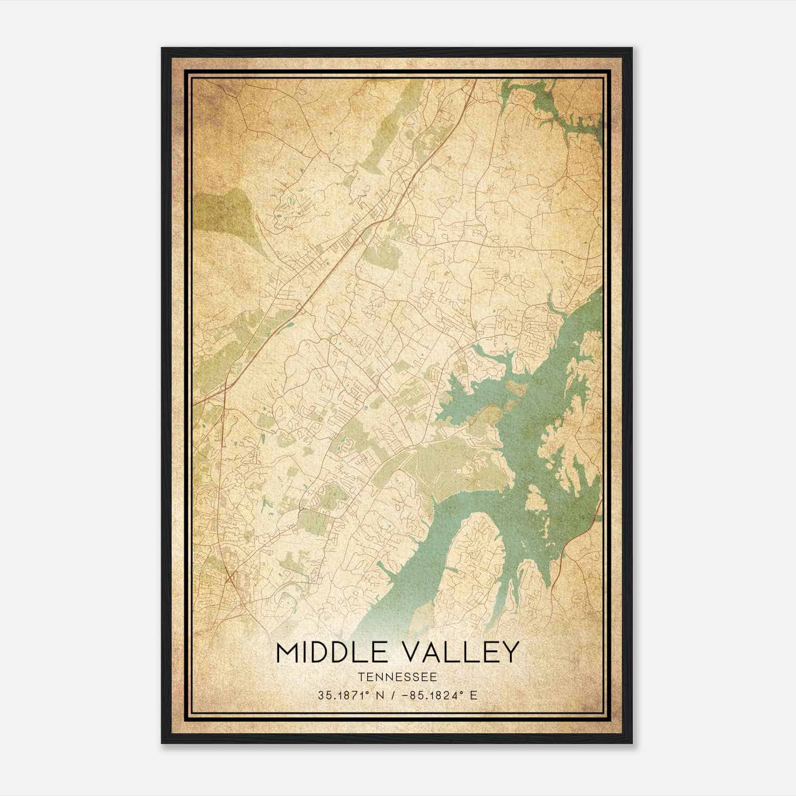 Vintage Middle Valley Tennessee Map Poster, Modern Home Decor Wall Art Print Vintage Middle Valley Tennessee Map Poster, Modern Home Decor Wall Art Print