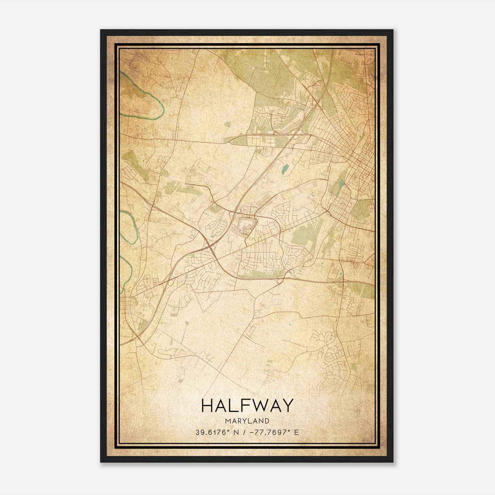 Vintage Halfway Maryland Map Poster, Modern Home Decor Wall Art Print
