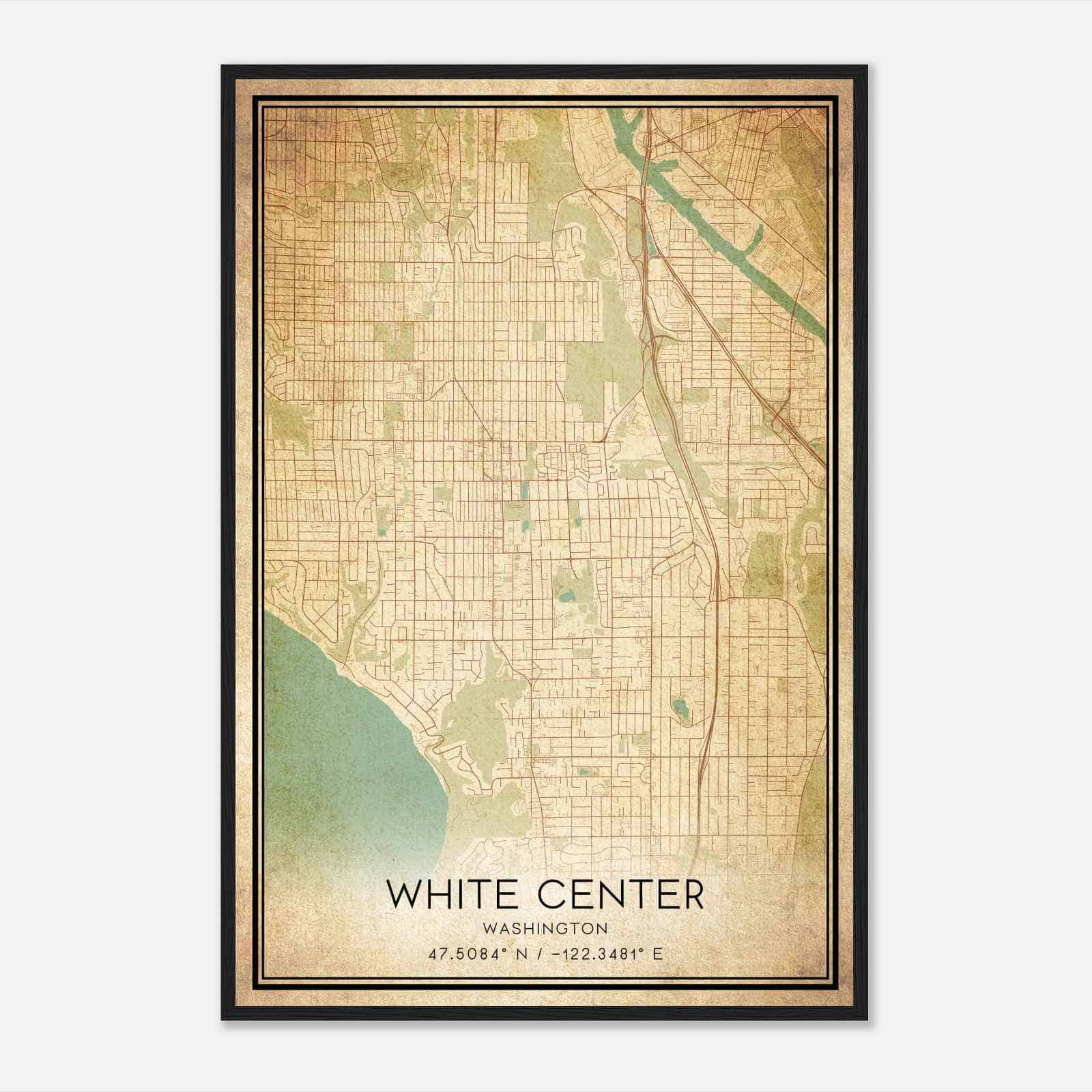 Vintage White Center Washington Map Poster, Modern Home Decor Wall Art Print