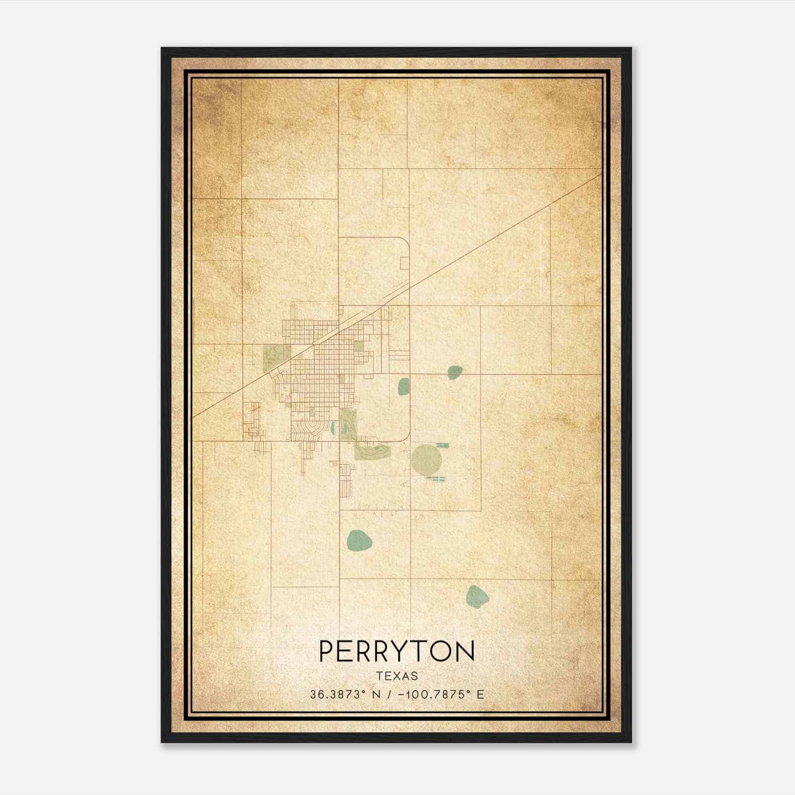 Vintage Perryton Texas Map Poster, Modern Home Decor Wall Art Print