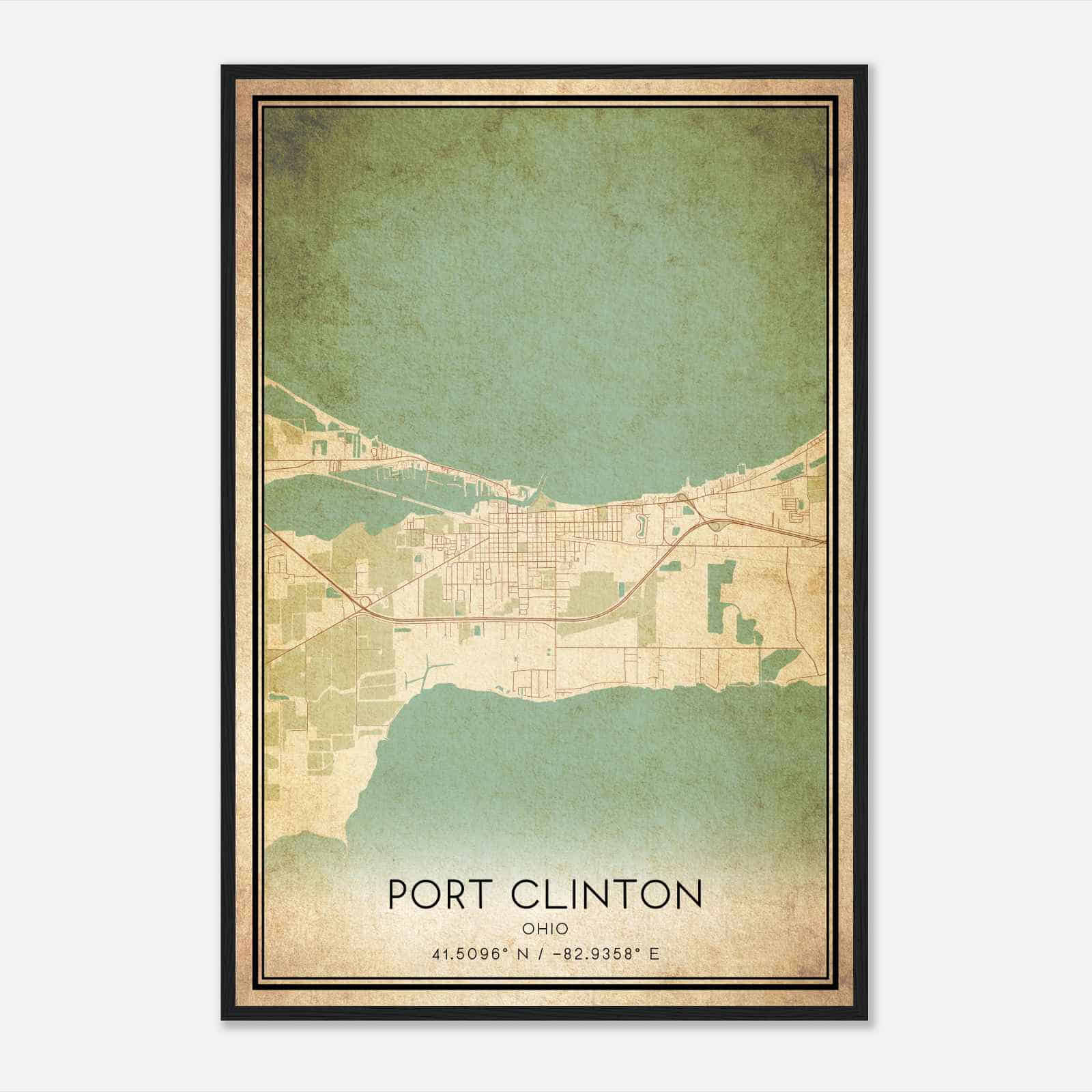 Vintage Port Clinton Ohio Map Poster, Modern Home Decor Wall Art Print