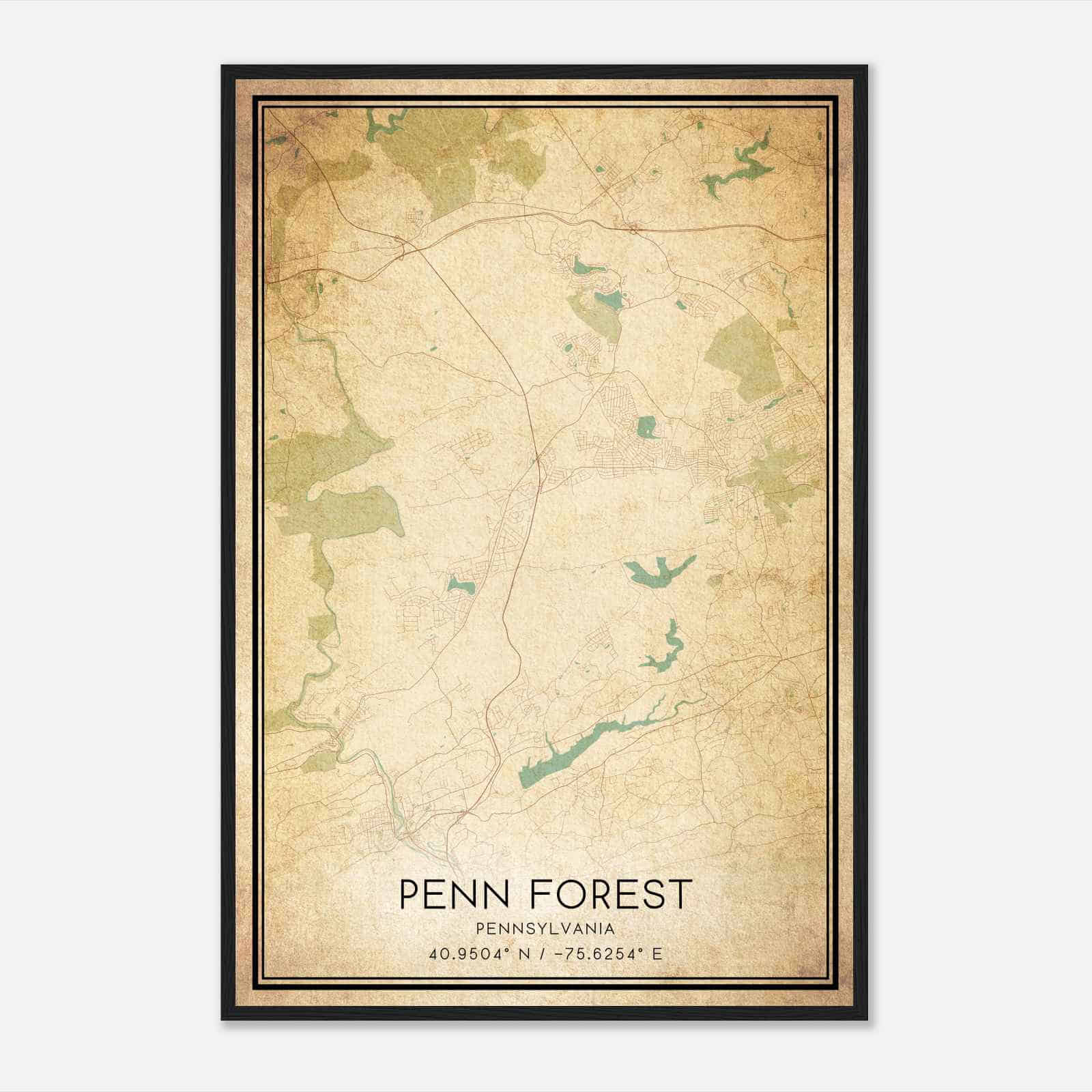 Vintage Penn Forest Pennsylvania Map Poster, Modern Home Decor Wall Art Print