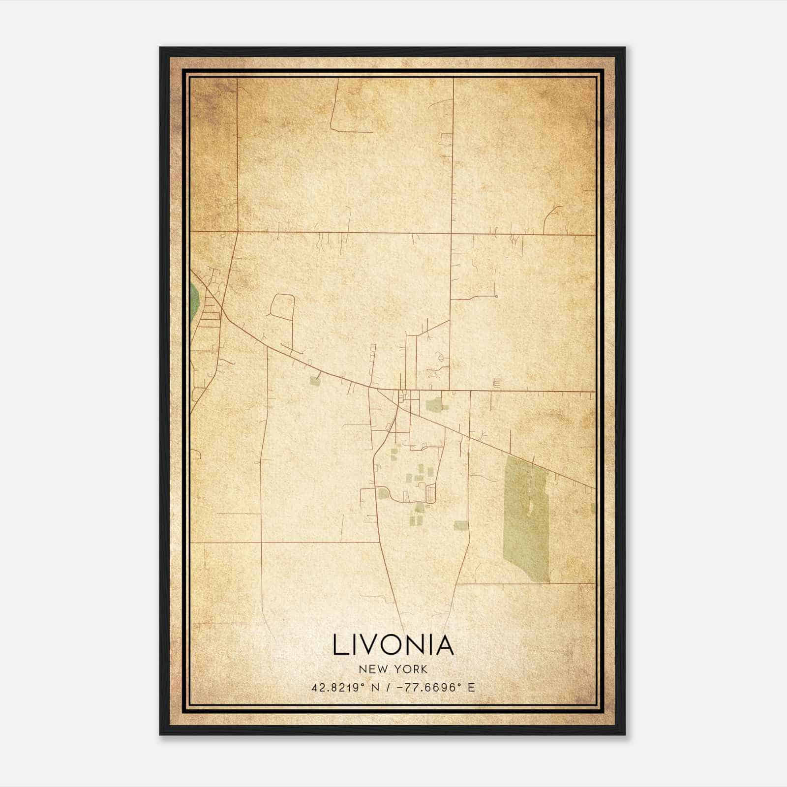 Vintage Livonia New York Map Poster, Modern Home Decor Wall Art Print