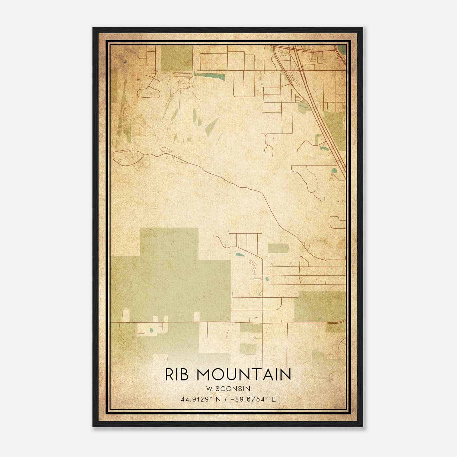 Vintage Rib Mountain Wisconsin Map Poster, Modern Home Decor Wall Art Print