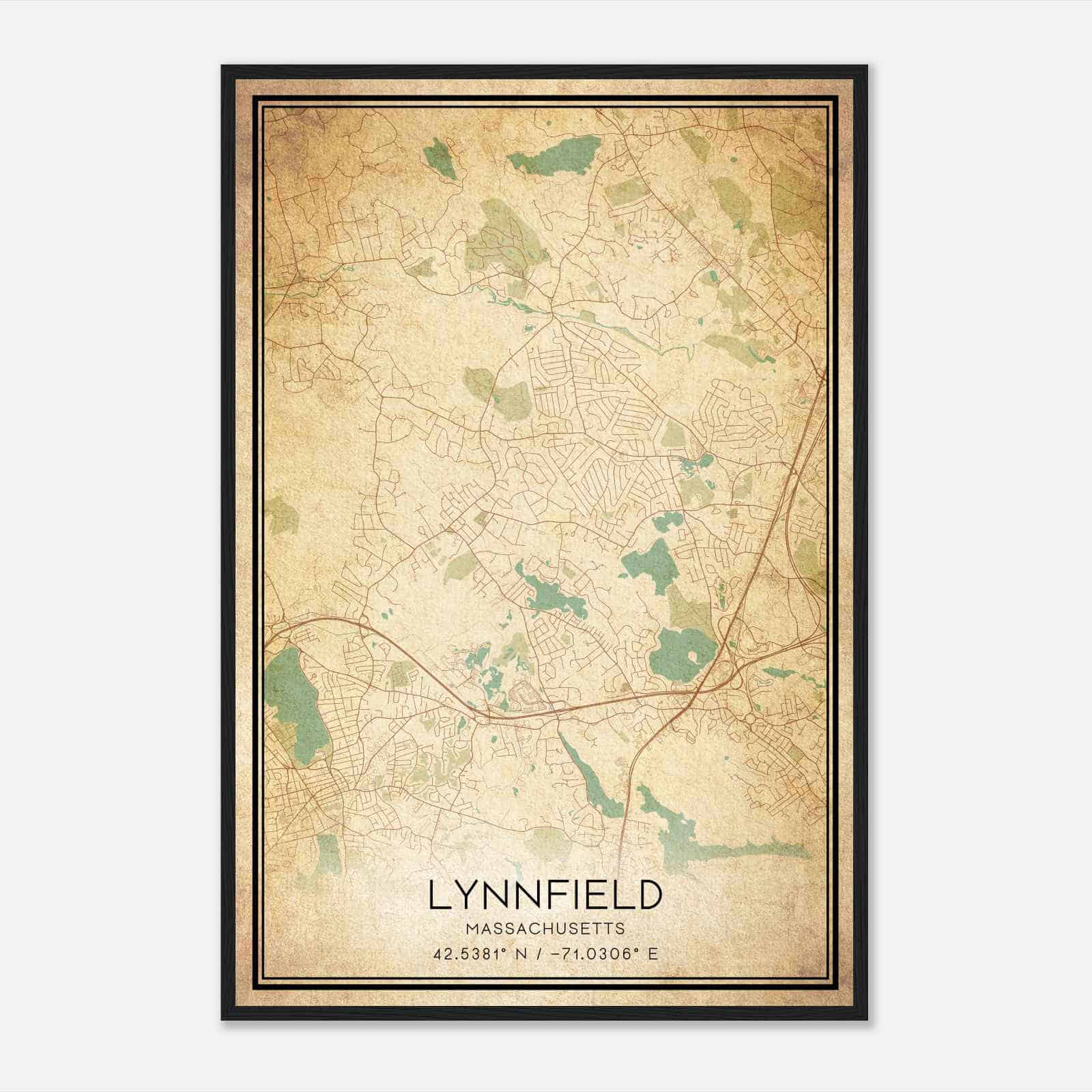 Vintage Lynnfield Massachusetts Map Poster, Modern Home Decor Wall Art Print