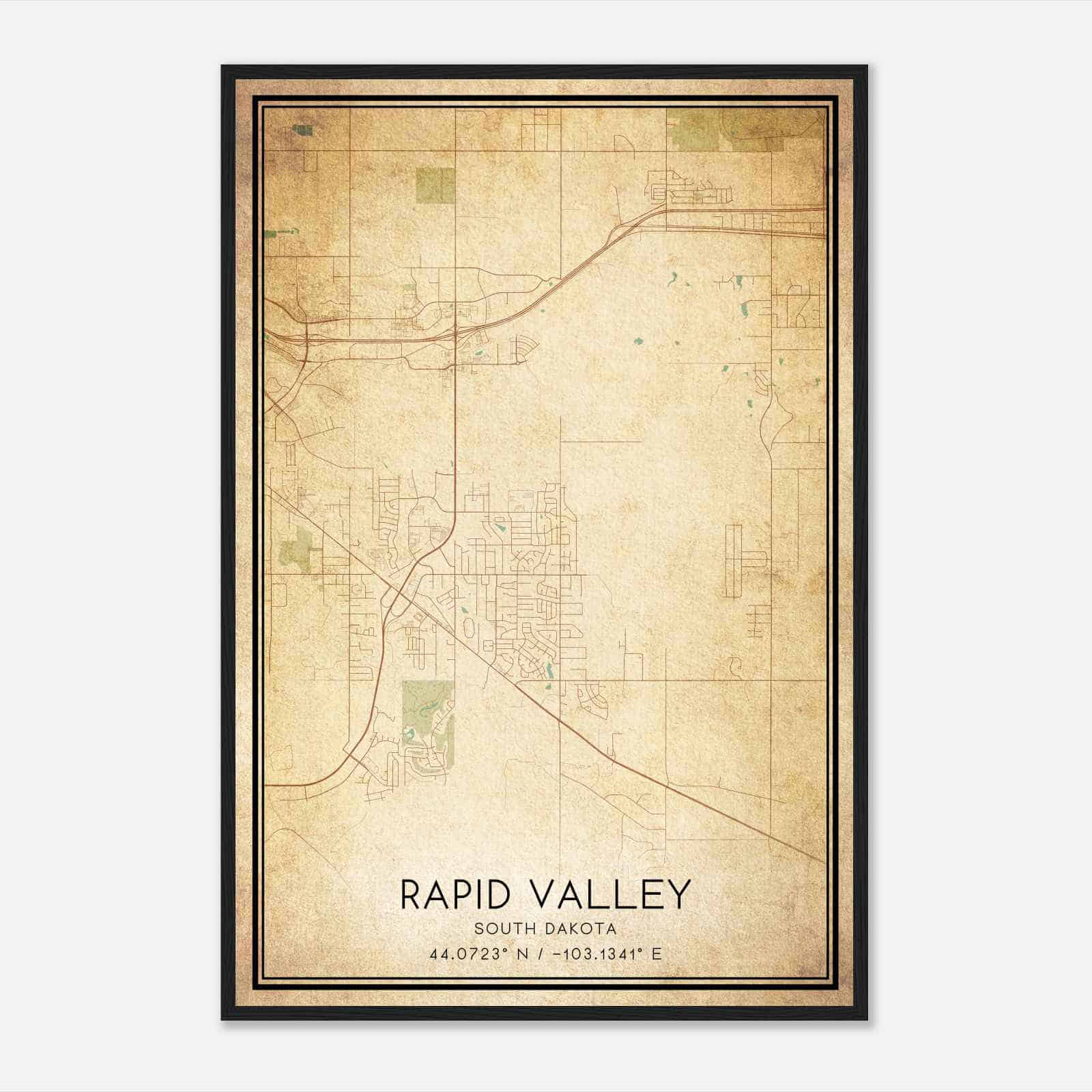 Vintage Rapid Valley South Dakota Map Poster, Modern Home Decor Wall Art Print