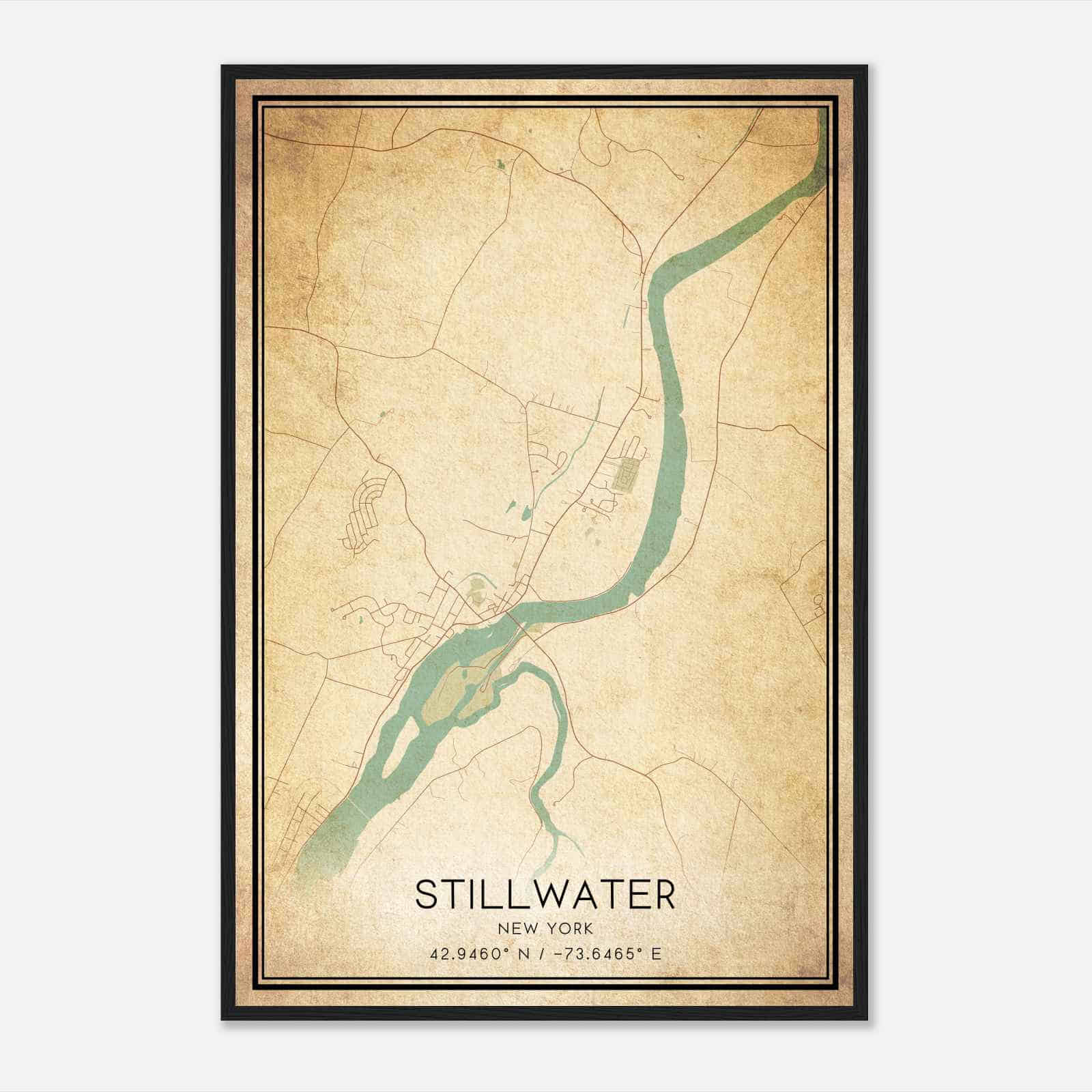 Vintage Stillwater New York Map Poster, Modern Home Decor Wall Art Print