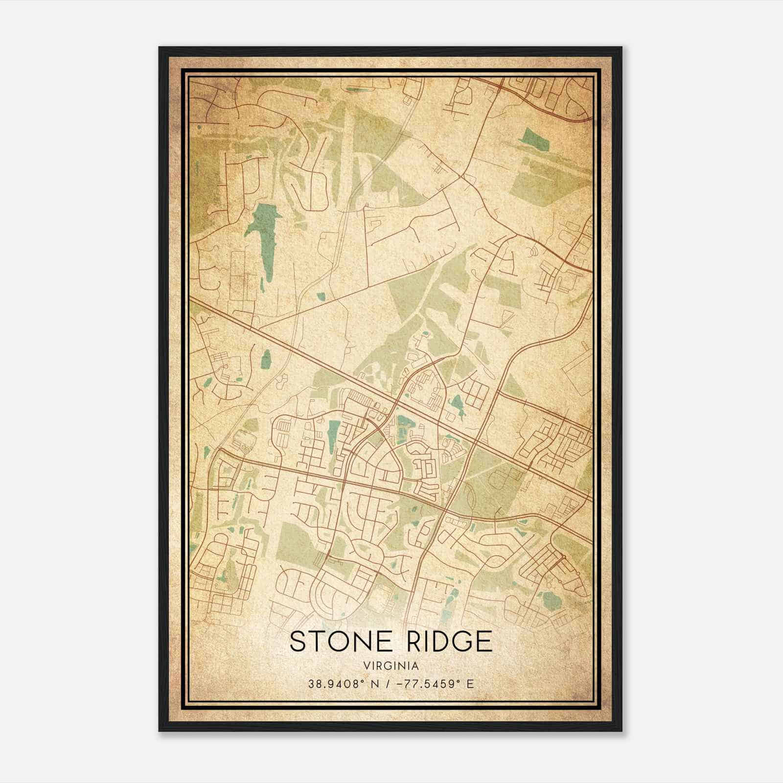 Vintage Stone Ridge Virginia Map Poster, Modern Home Decor Wall Art Print