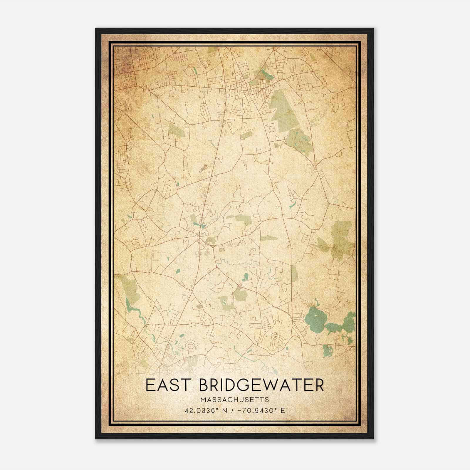 Vintage East Bridgewater Massachusetts Map Poster, Modern Home Decor Wall Art Print