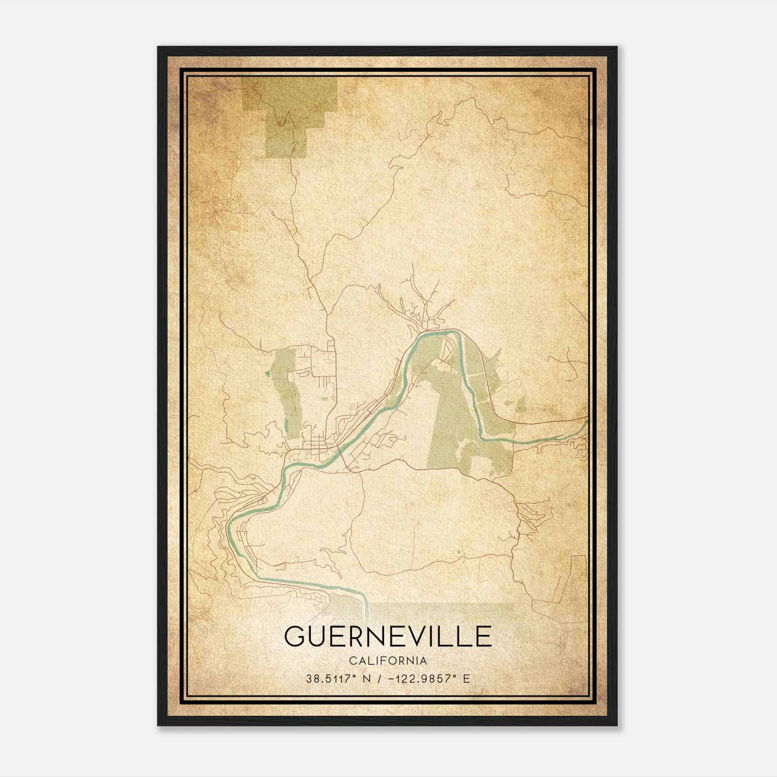 Vintage Guerneville California Map Poster, Modern Home Decor Wall Art Print