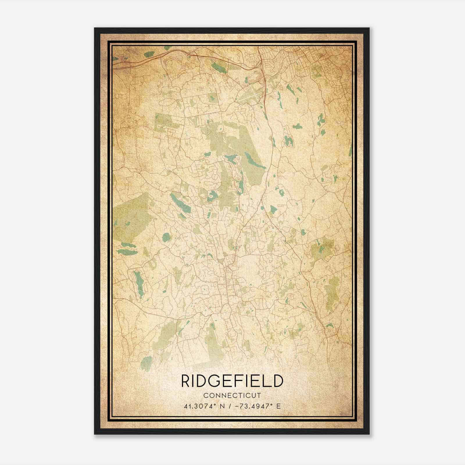 Vintage Ridgefield Connecticut Map Poster, Modern Home Decor Wall Art Print