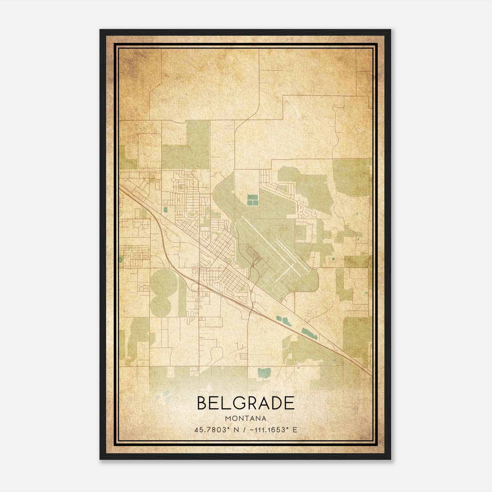 Vintage Belgrade Montana Map Poster, Modern Home Decor Wall Art Print