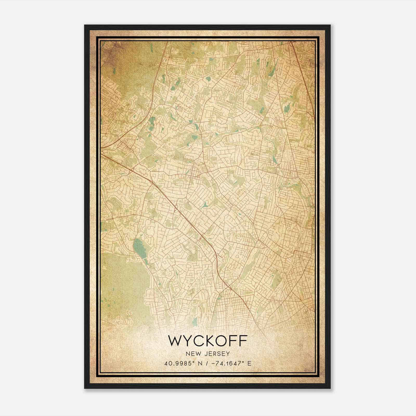 Vintage Wyckoff New Jersey Map Poster, Modern Home Decor Wall Art Print