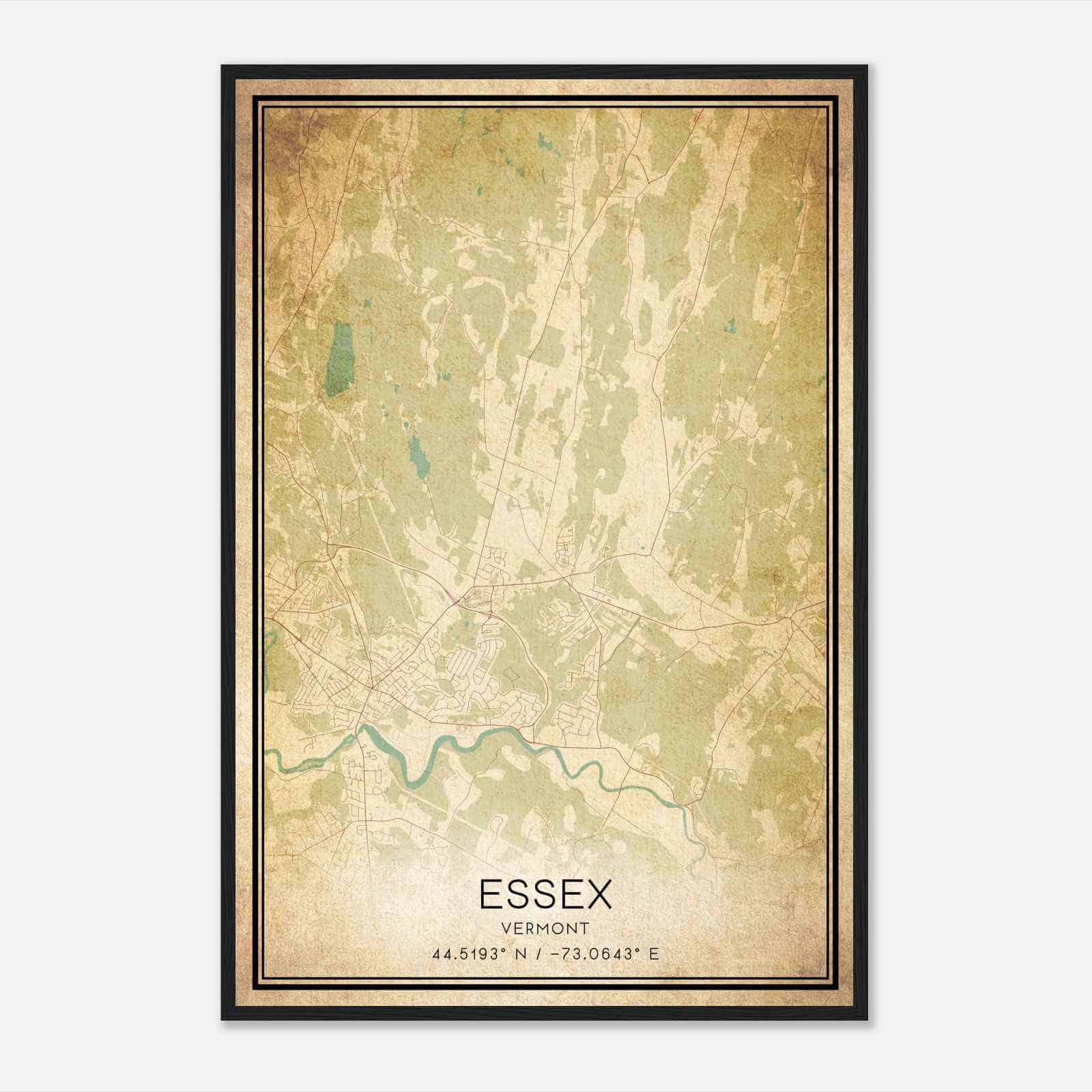 Vintage Essex Vermont Map Poster, Modern Home Decor Wall Art Print
