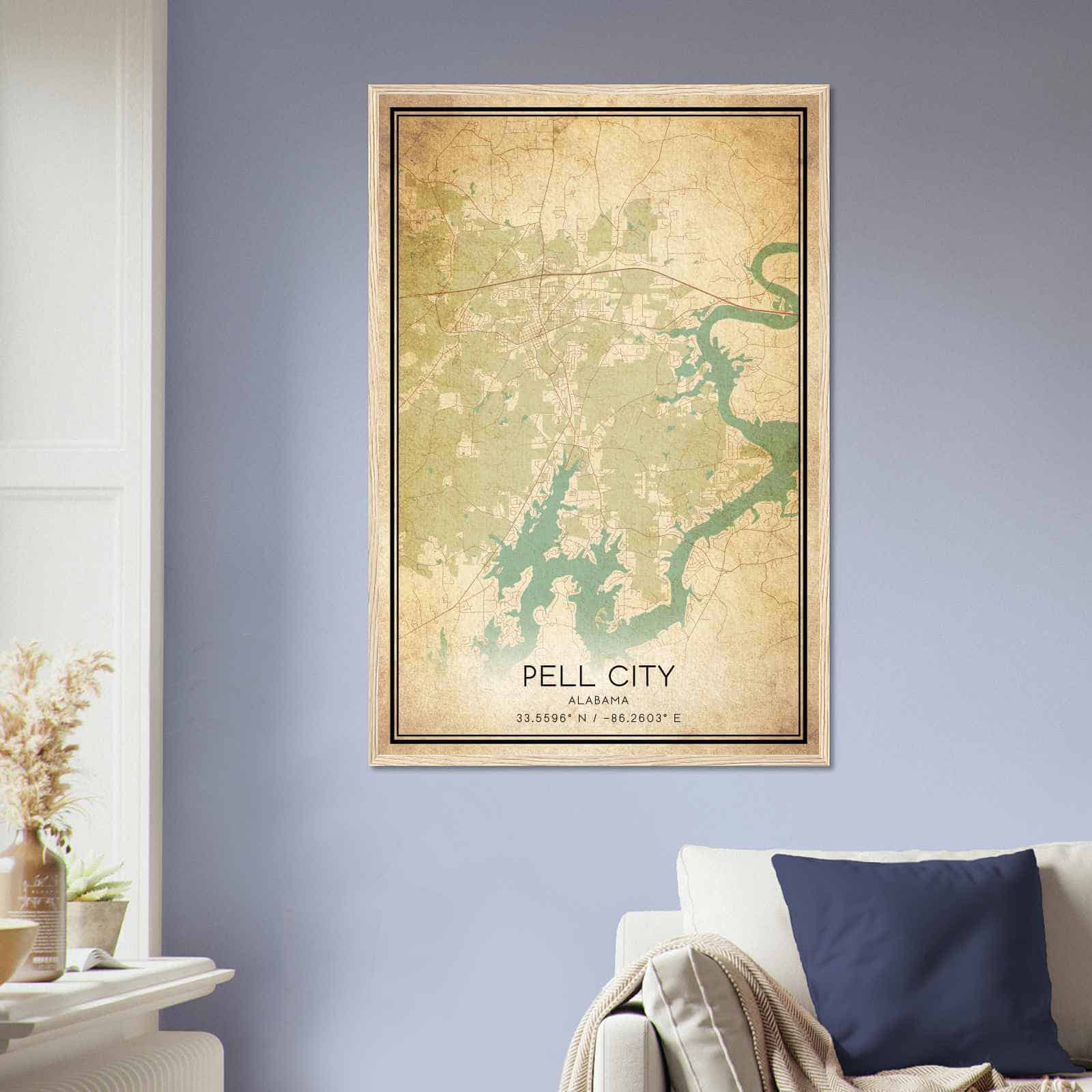 Vintage Pell City Alabama Map Poster, Modern Home Decor Wall Art Print