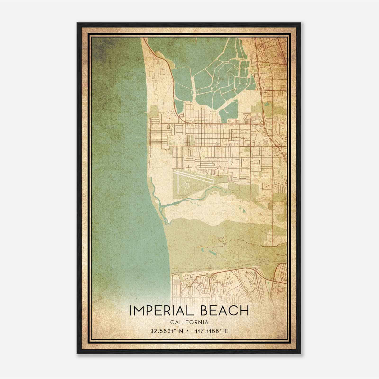 Vintage Imperial Beach California Map Poster, Modern Home Decor Wall Art Print