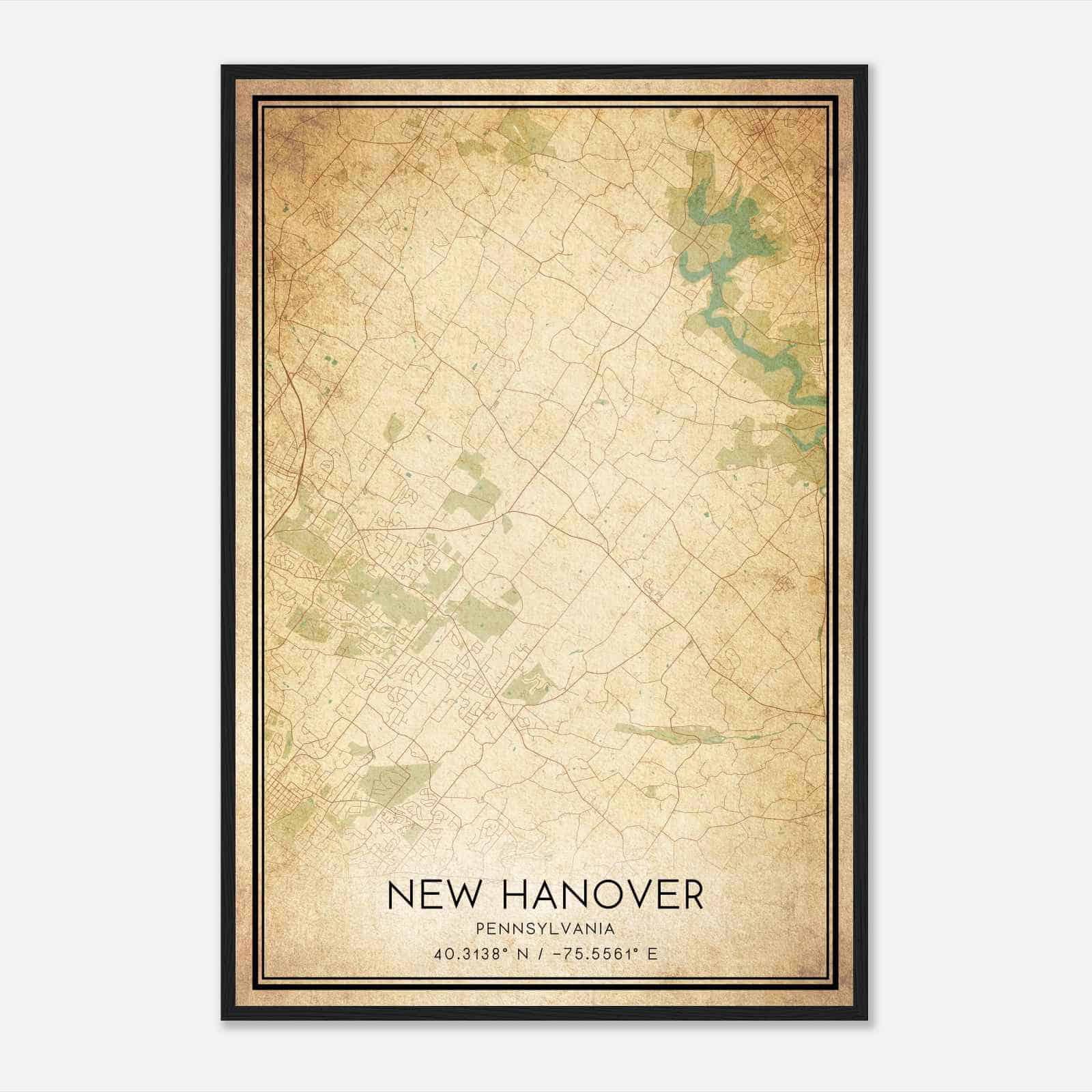 Vintage New Hanover Pennsylvania Map Poster, Modern Home Decor Wall Art Print