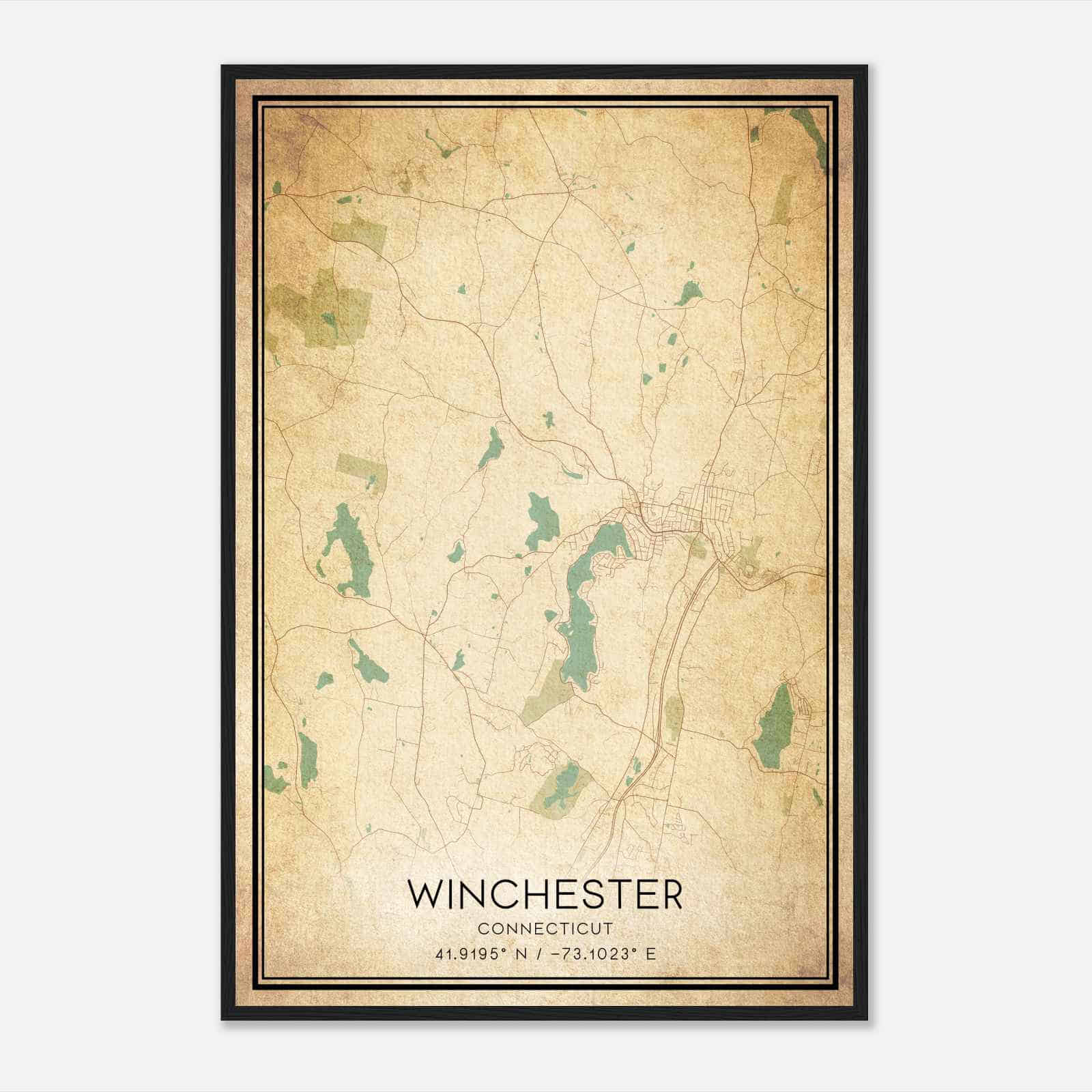 Vintage Winchester Connecticut Map Poster, Modern Home Decor Wall Art Print