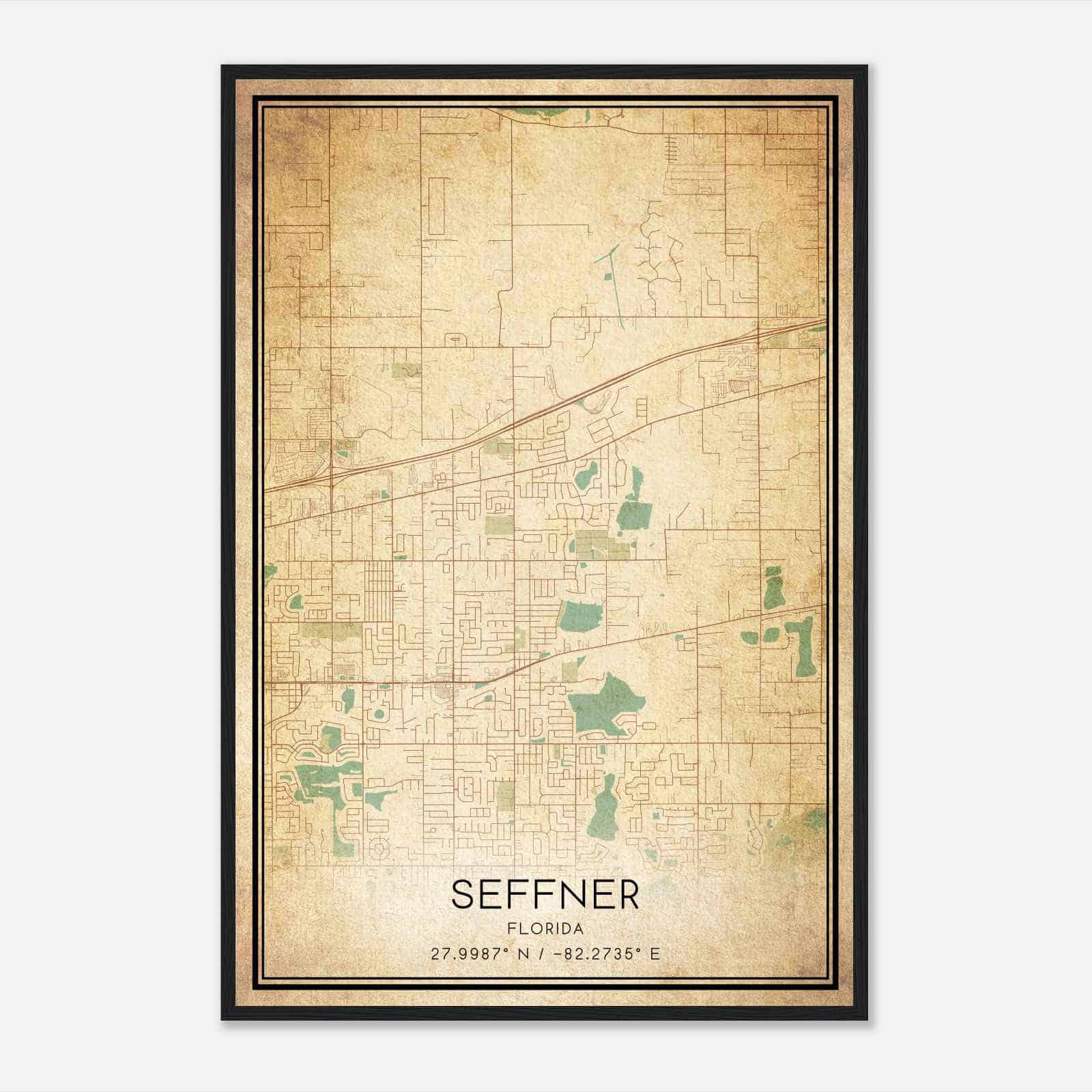 Vintage Seffner Florida Map Poster, Modern Home Decor Wall Art Print