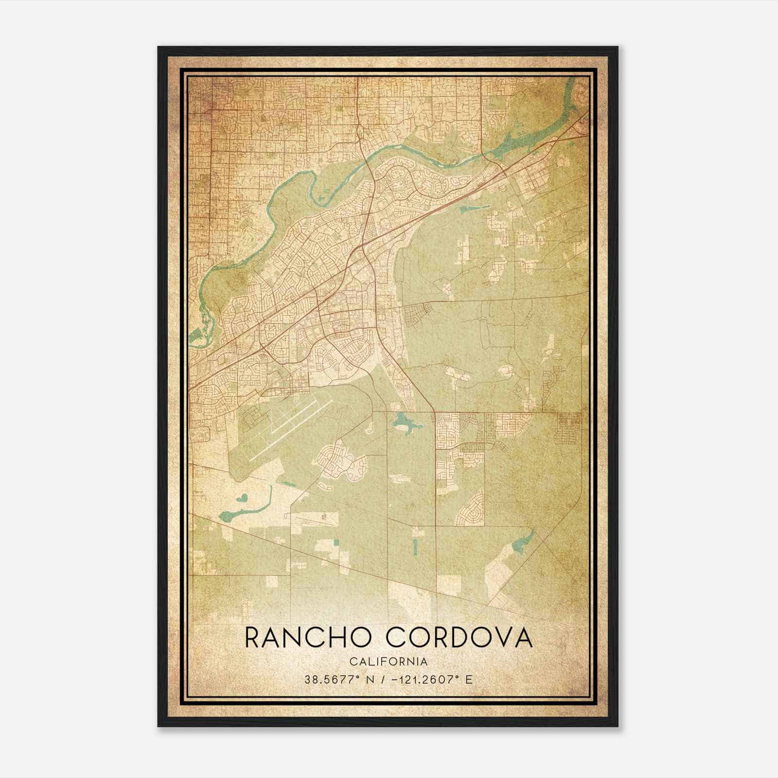 Vintage Rancho Cordova California Map Poster, Modern Home Decor Wall Art Print