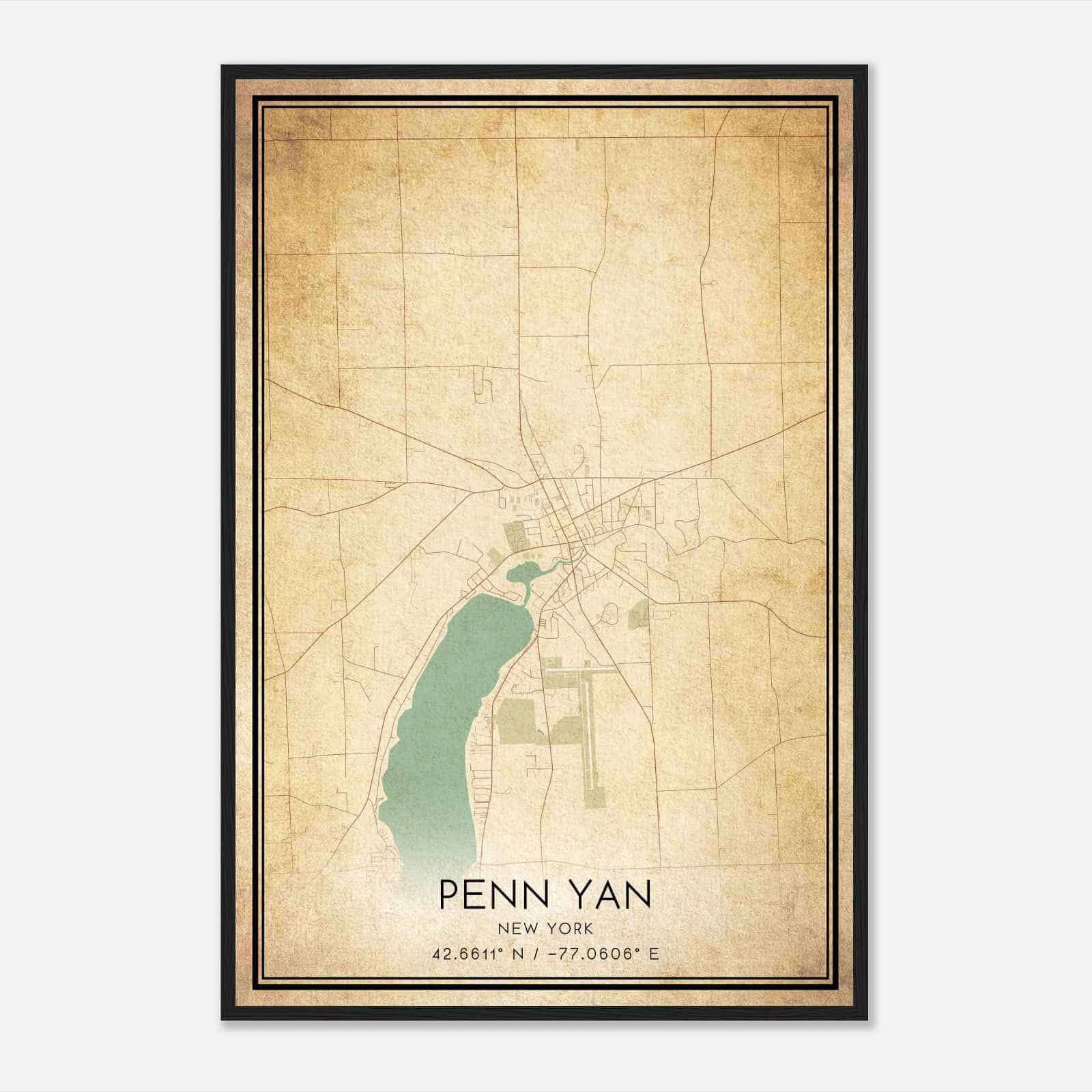 Vintage Penn Yan New York Map Poster, Modern Home Decor Wall Art Print