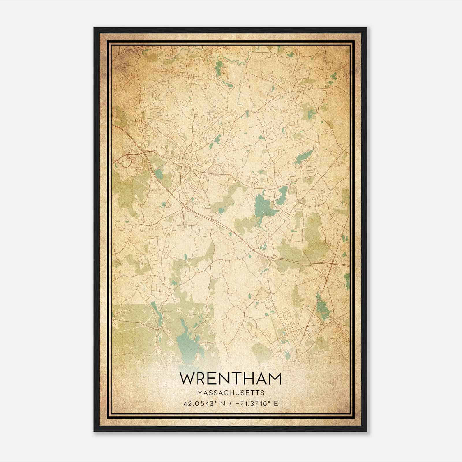 Vintage Wrentham Massachusetts Map Poster, Modern Home Decor Wall Art Print