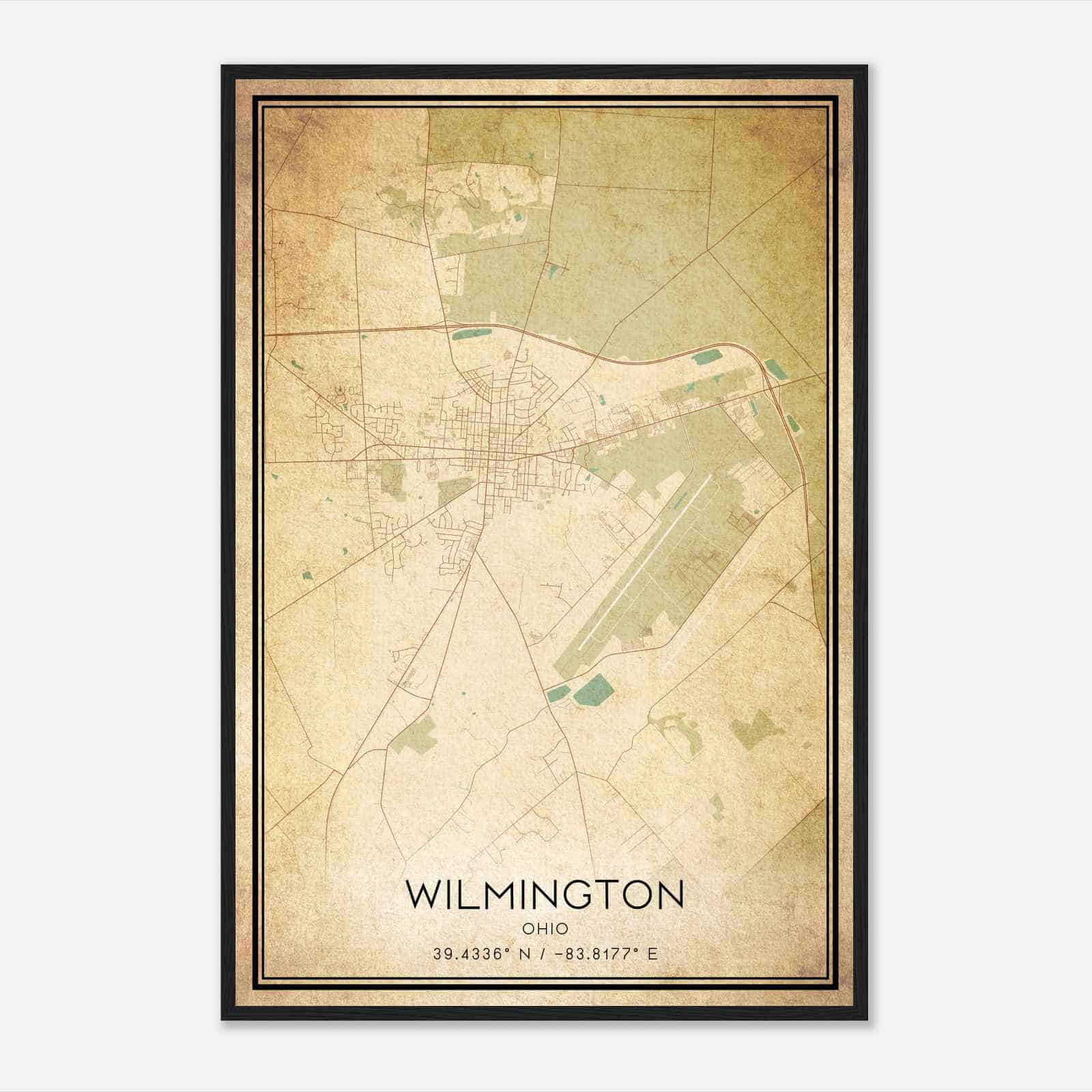 Vintage Wilmington Ohio Map Poster, Modern Home Decor Wall Art Print