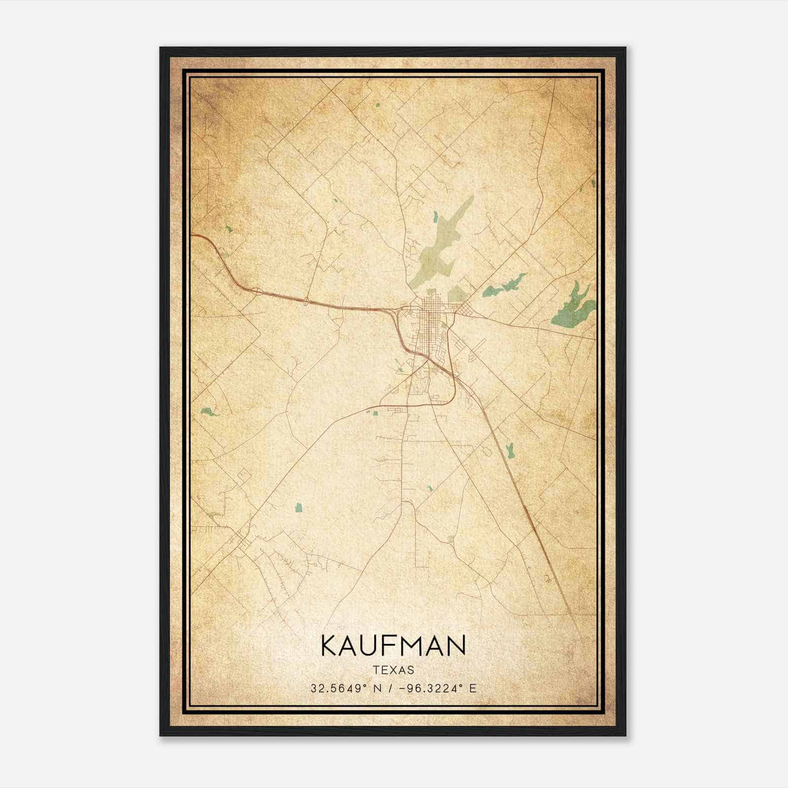 Vintage Kaufman Texas Map Poster, Modern Home Decor Wall Art Print