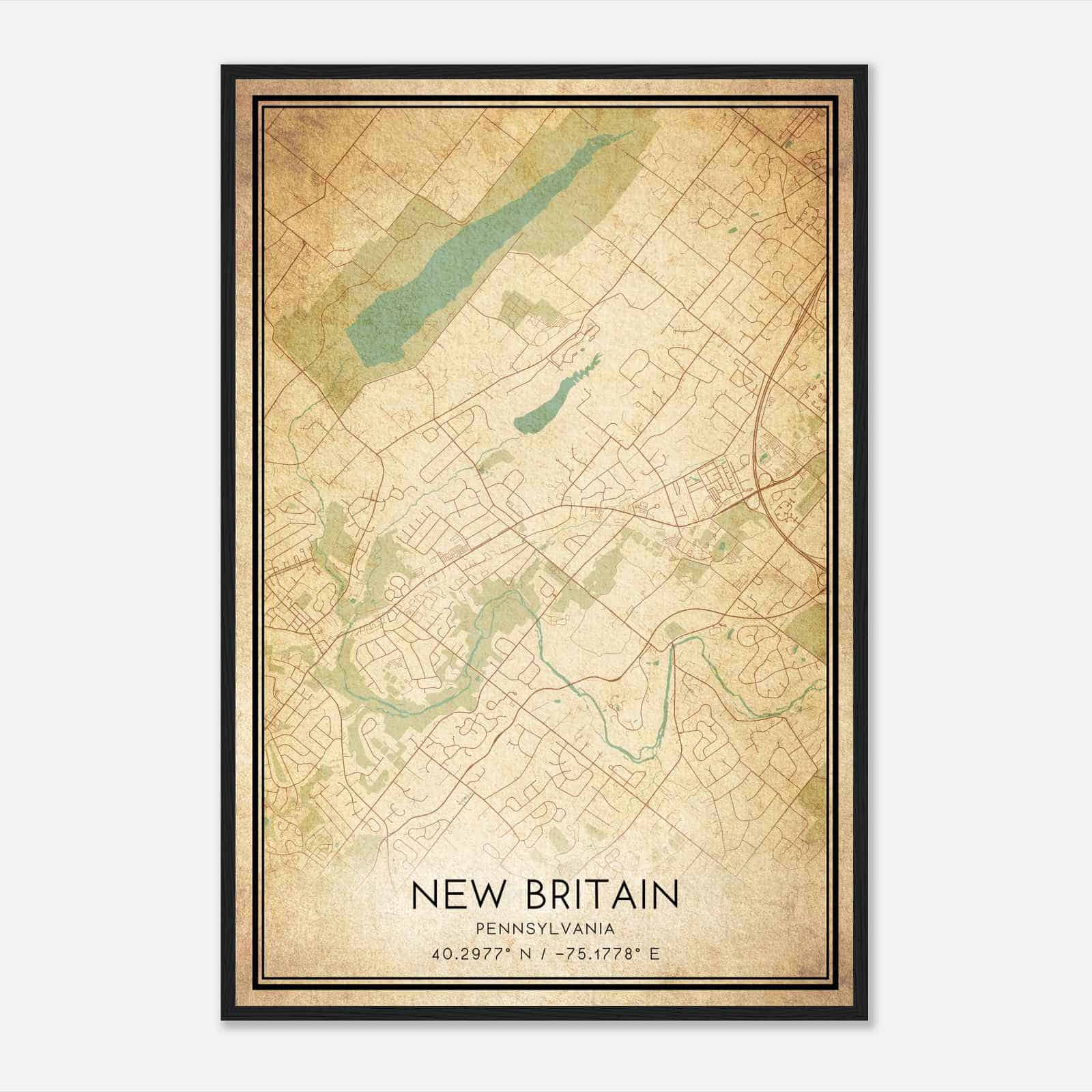 Vintage New Britain Pennsylvania Map Poster, Modern Home Decor Wall Art Print