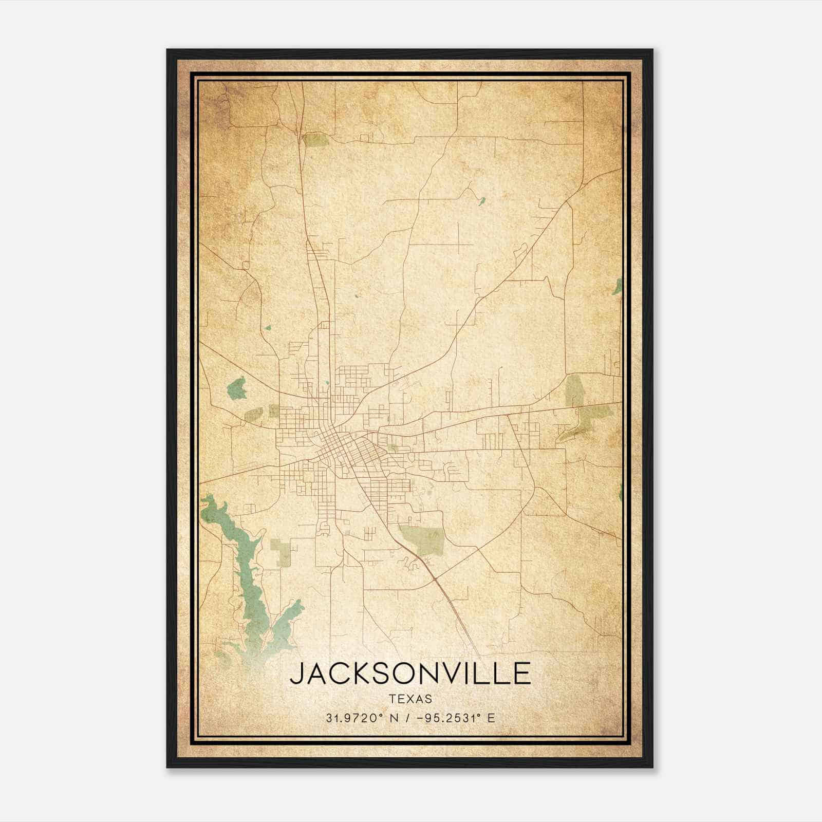 Vintage Jacksonville Texas Map Poster, Modern Home Decor Wall Art Print