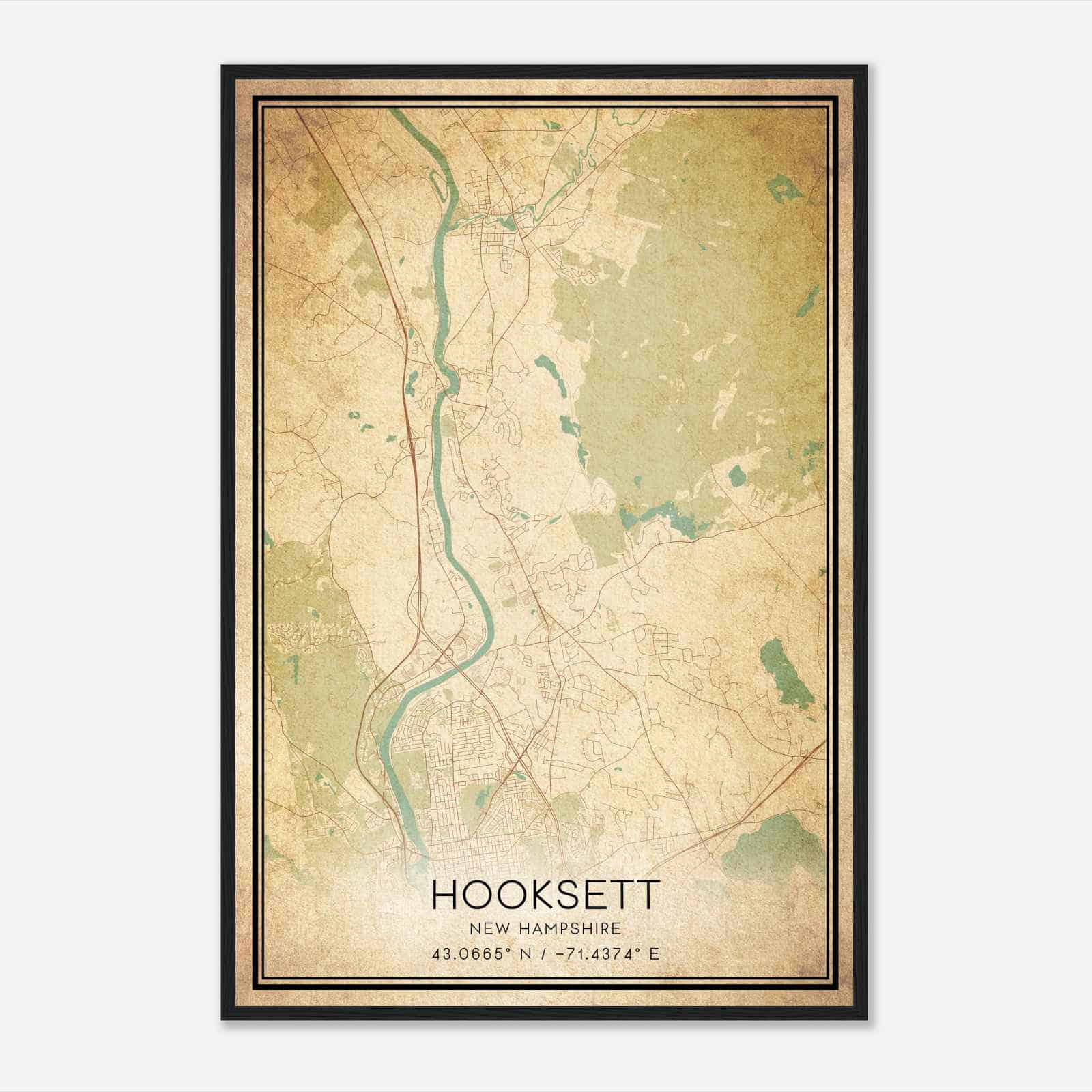 Vintage Hooksett New Hampshire Map Poster, Modern Home Decor Wall Art Print