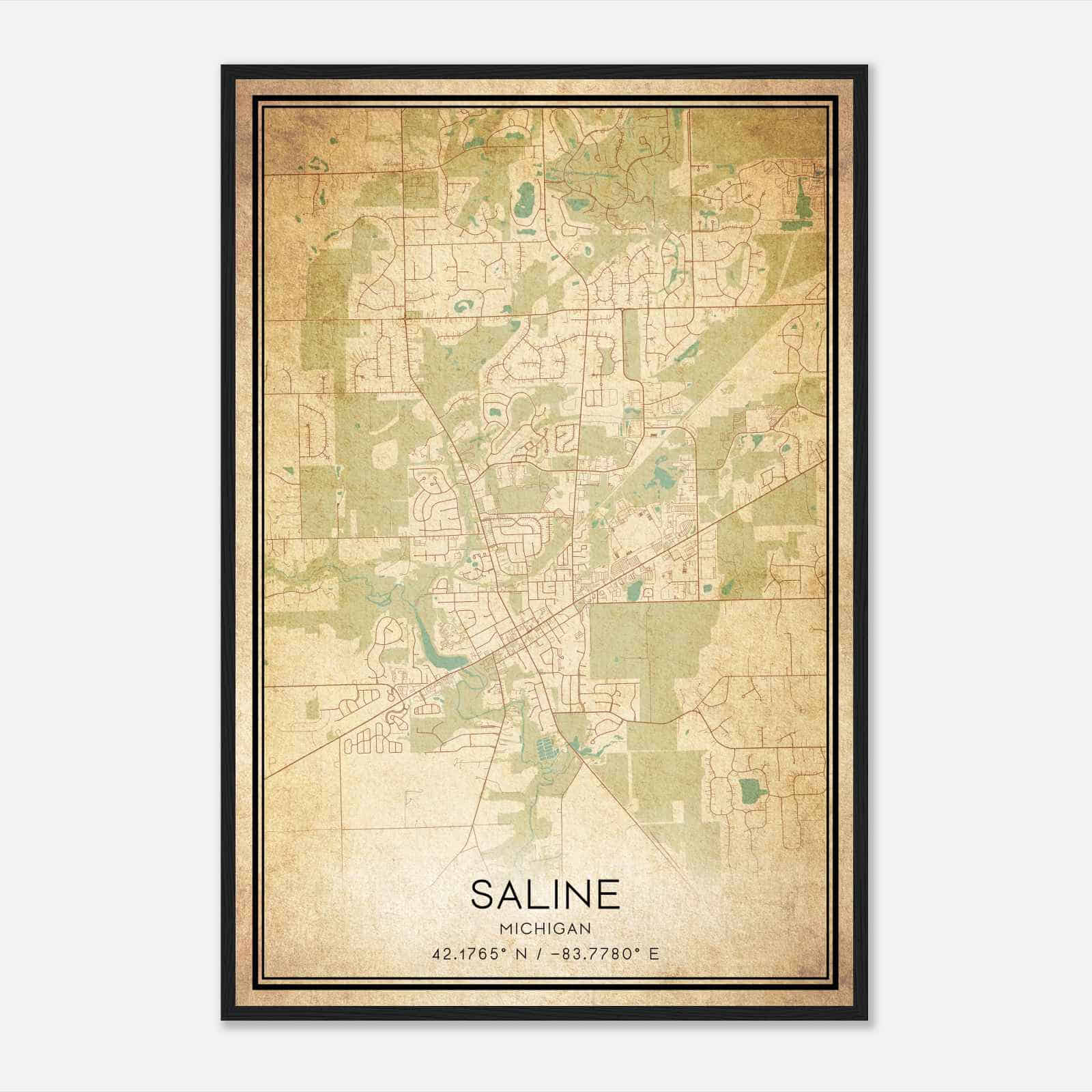 Vintage Saline Michigan Map Poster, Modern Home Decor Wall Art Print