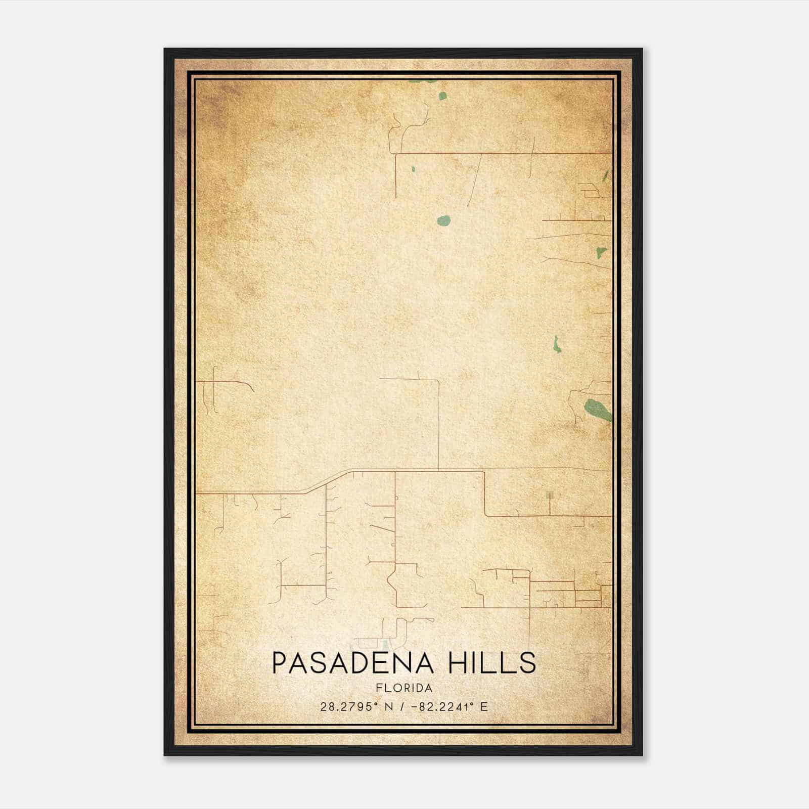 Vintage Pasadena Hills Florida Map Poster, Modern Home Decor Wall Art Print