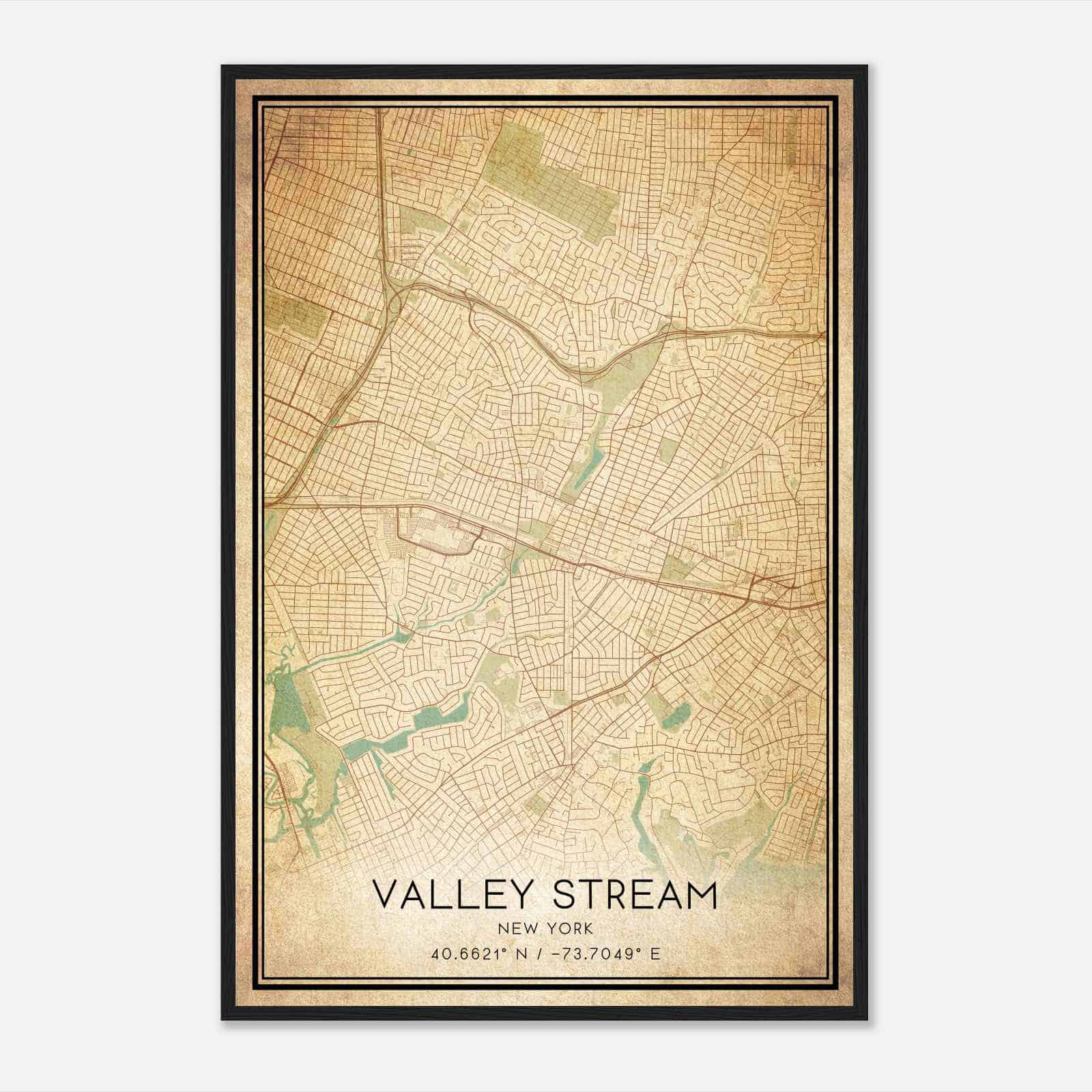Vintage Valley Stream New York Map Poster, Modern Home Decor Wall Art Print