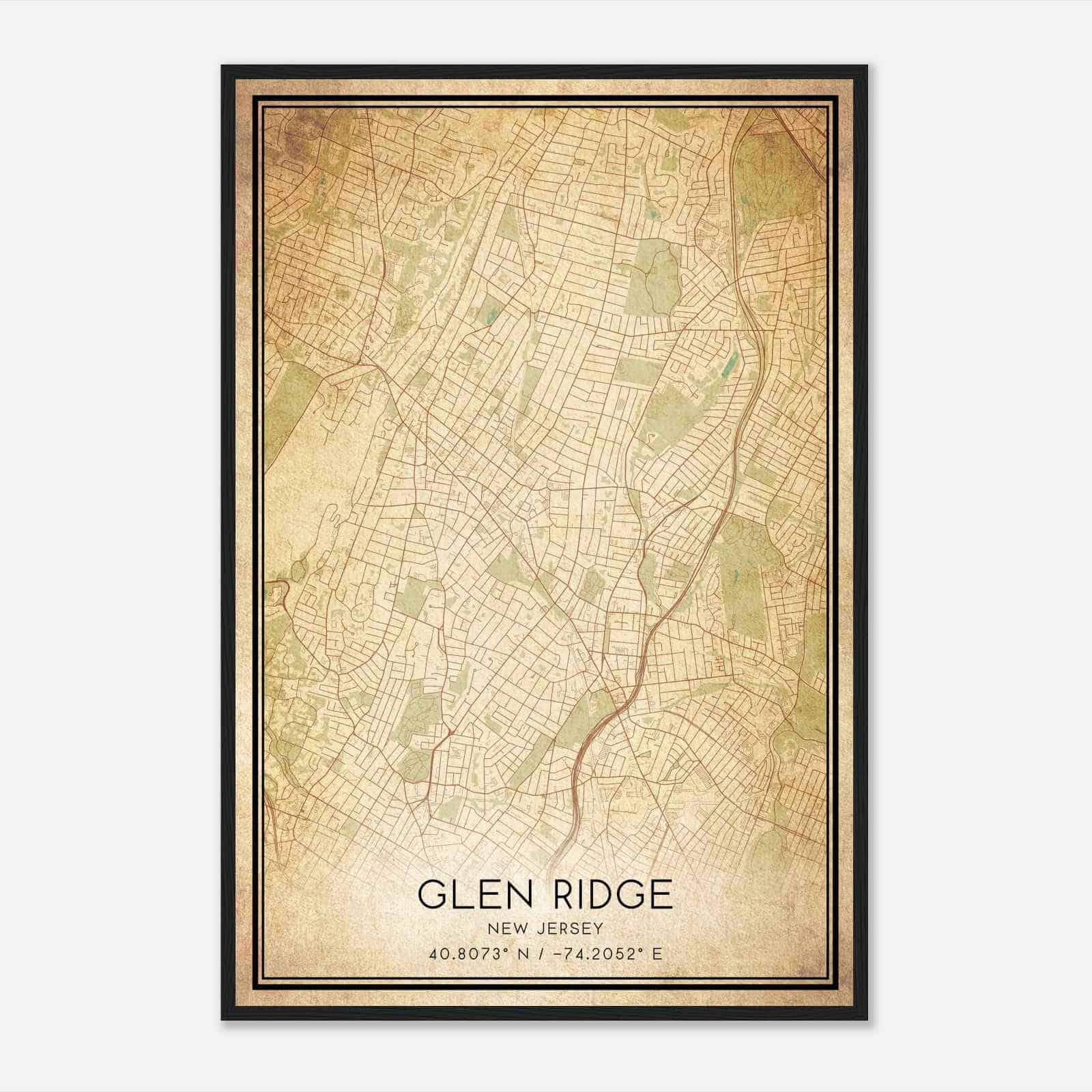 Vintage Glen Ridge New Jersey Map Poster, Modern Home Decor Wall Art Print