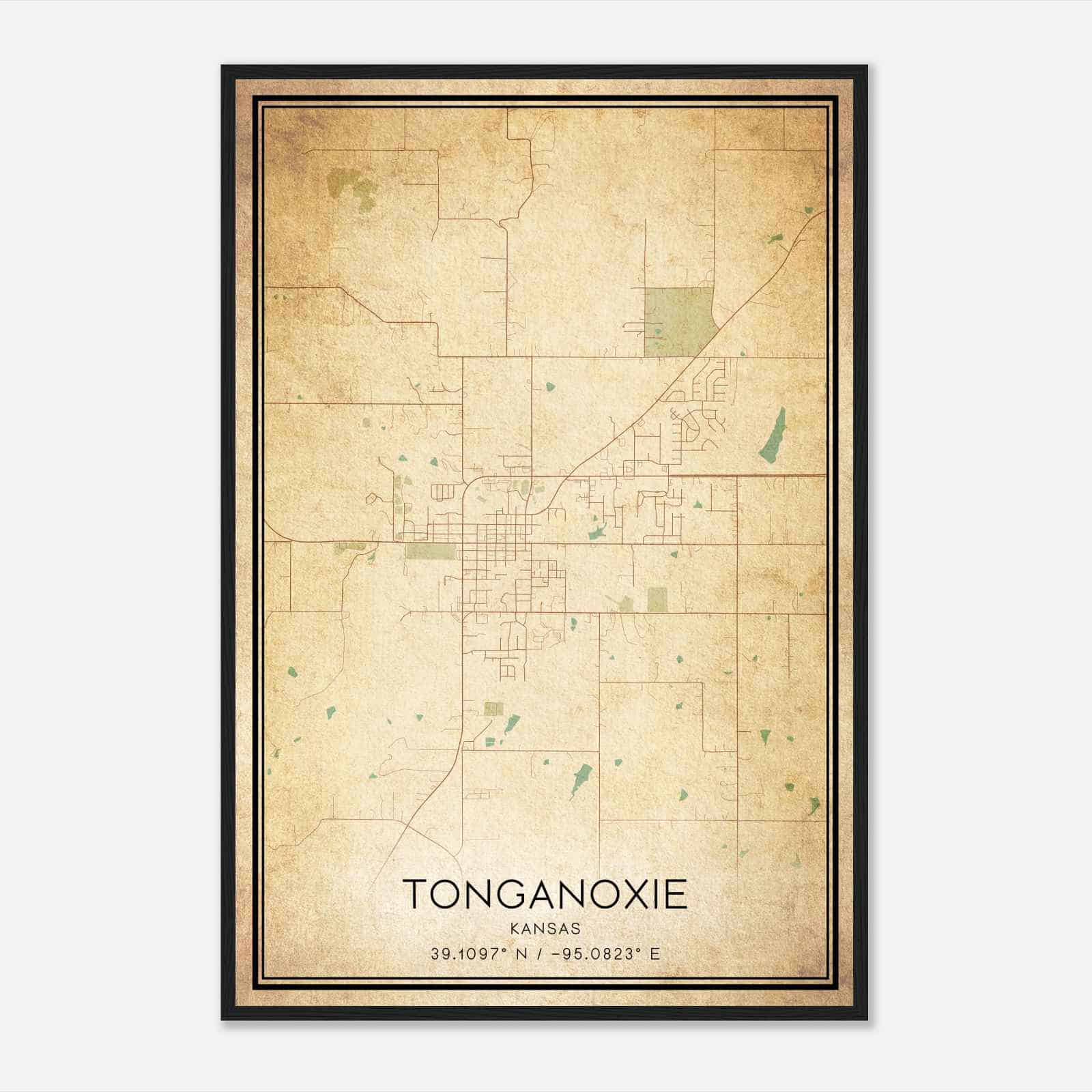 Vintage Tonganoxie Kansas Map Poster, Modern Home Decor Wall Art Print